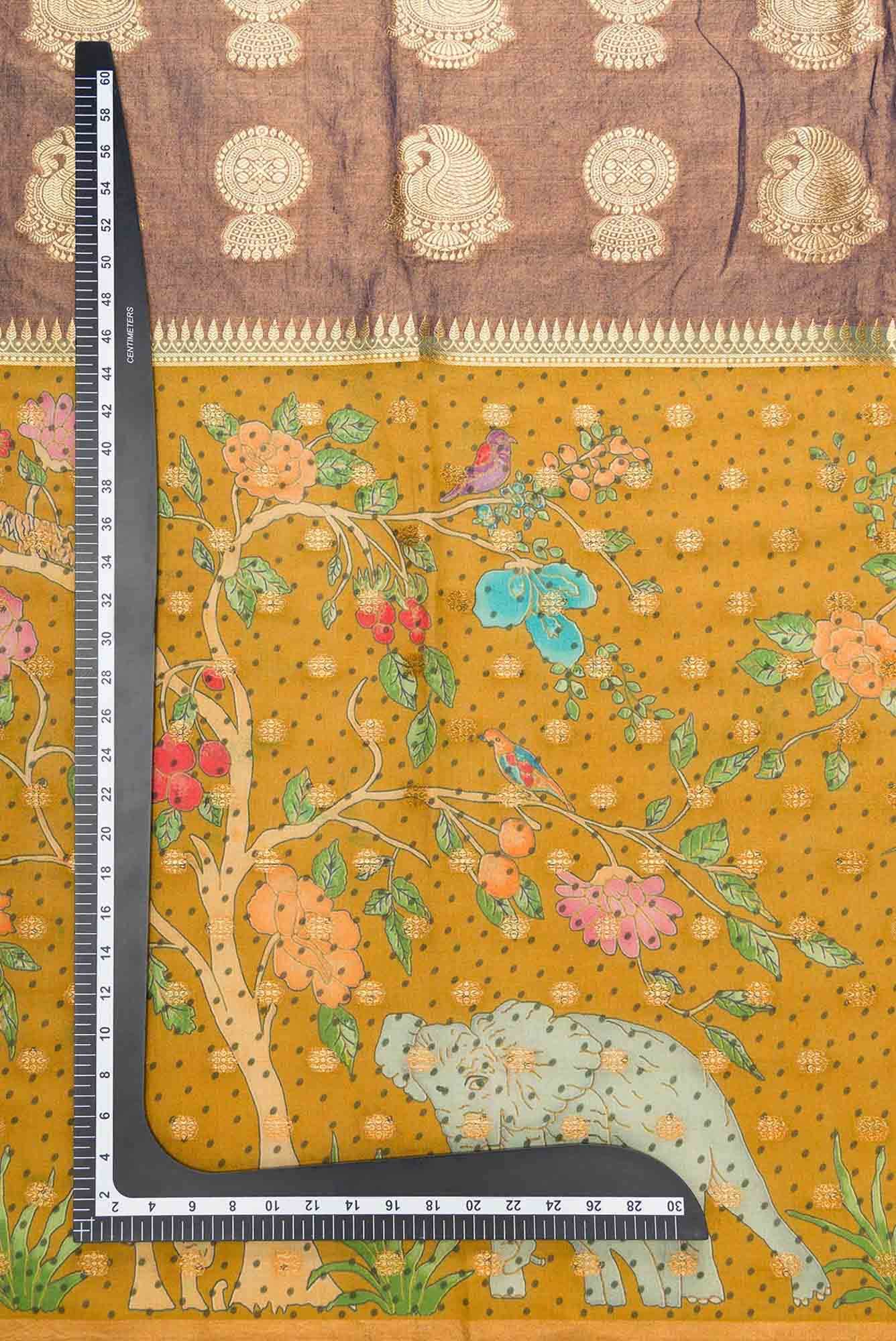 Brown Chanderi Tissue Silk Dress Material