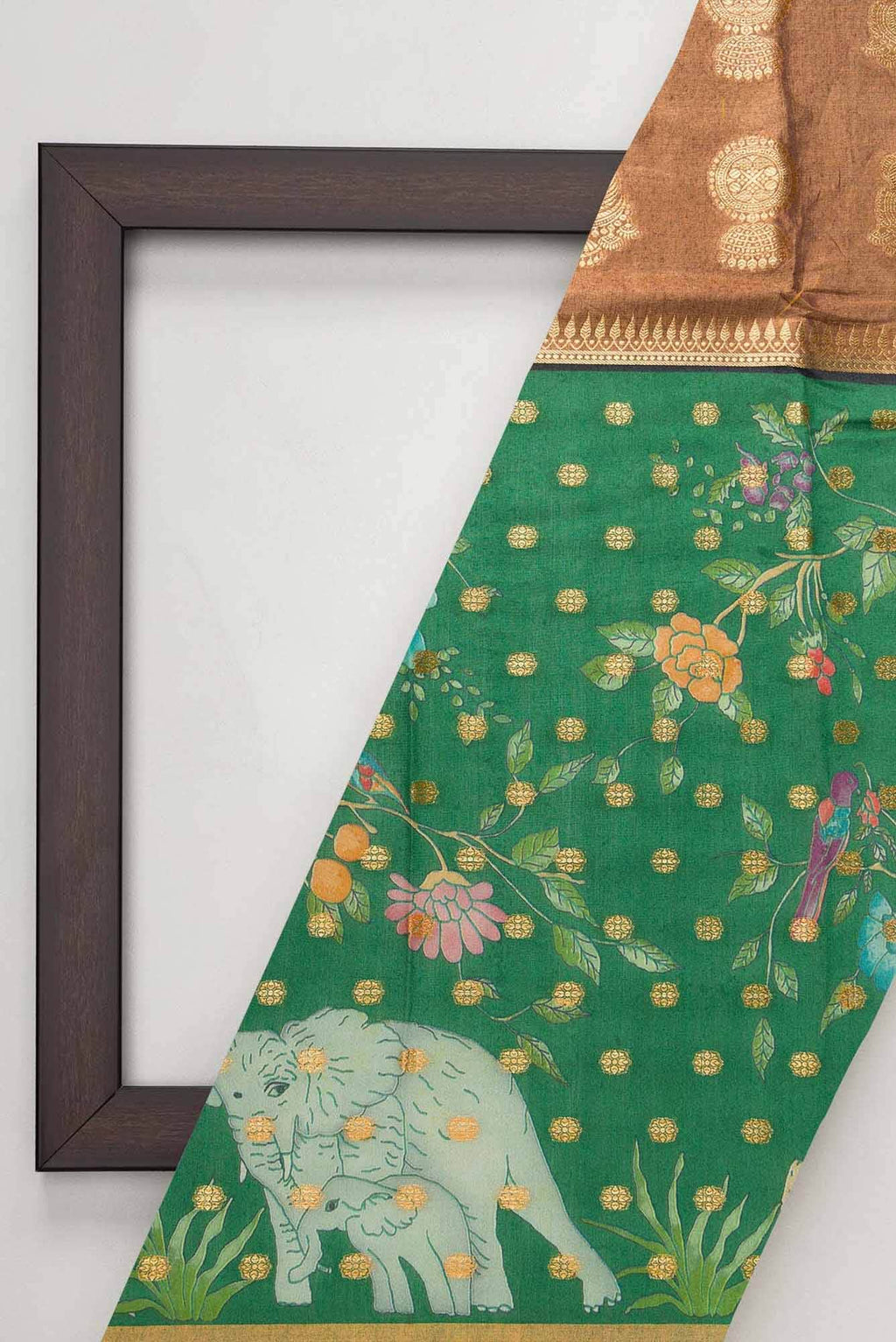 Brown and Green Chanderi Silk Dress Material
