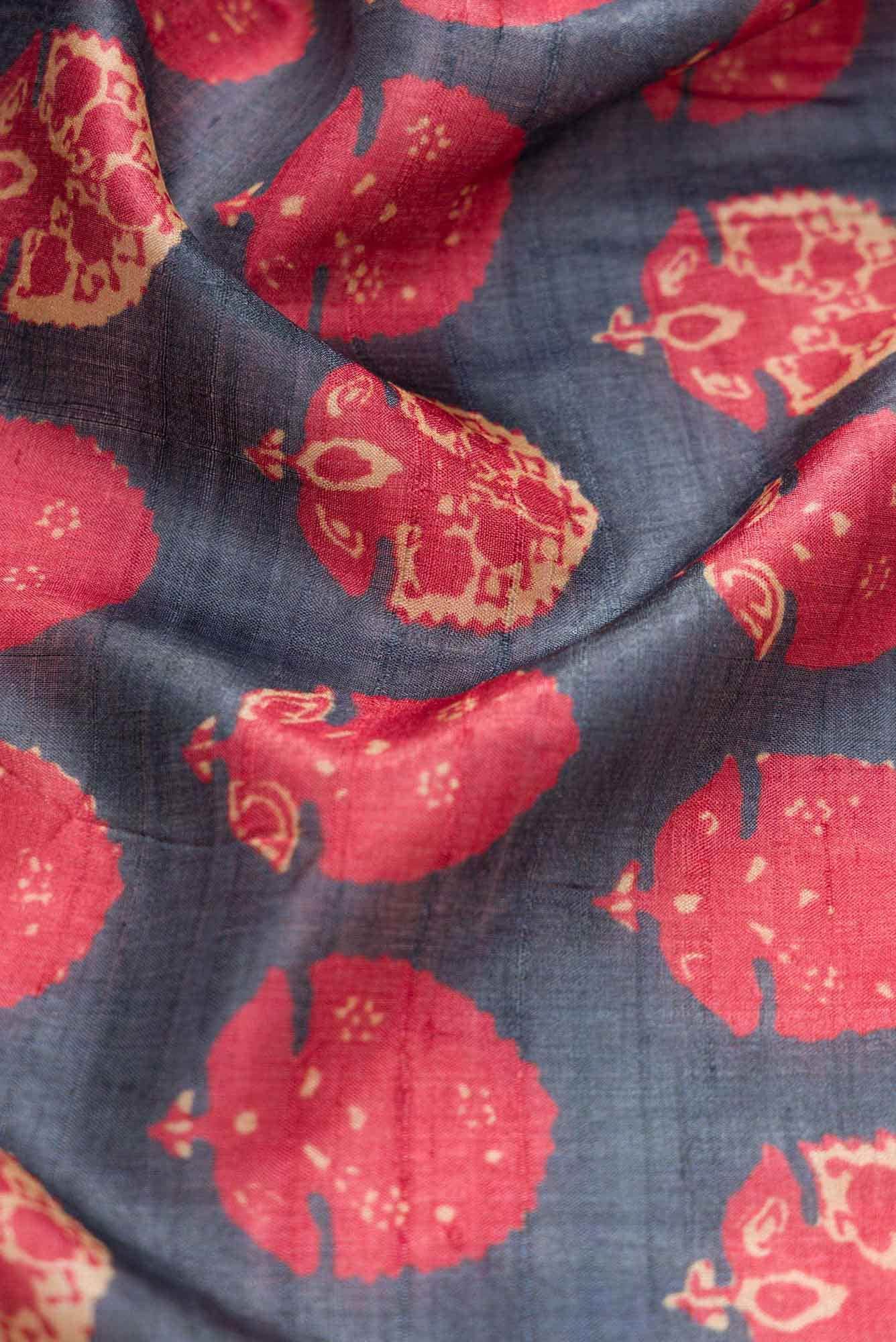 Grey Tussar Silk Dress Material