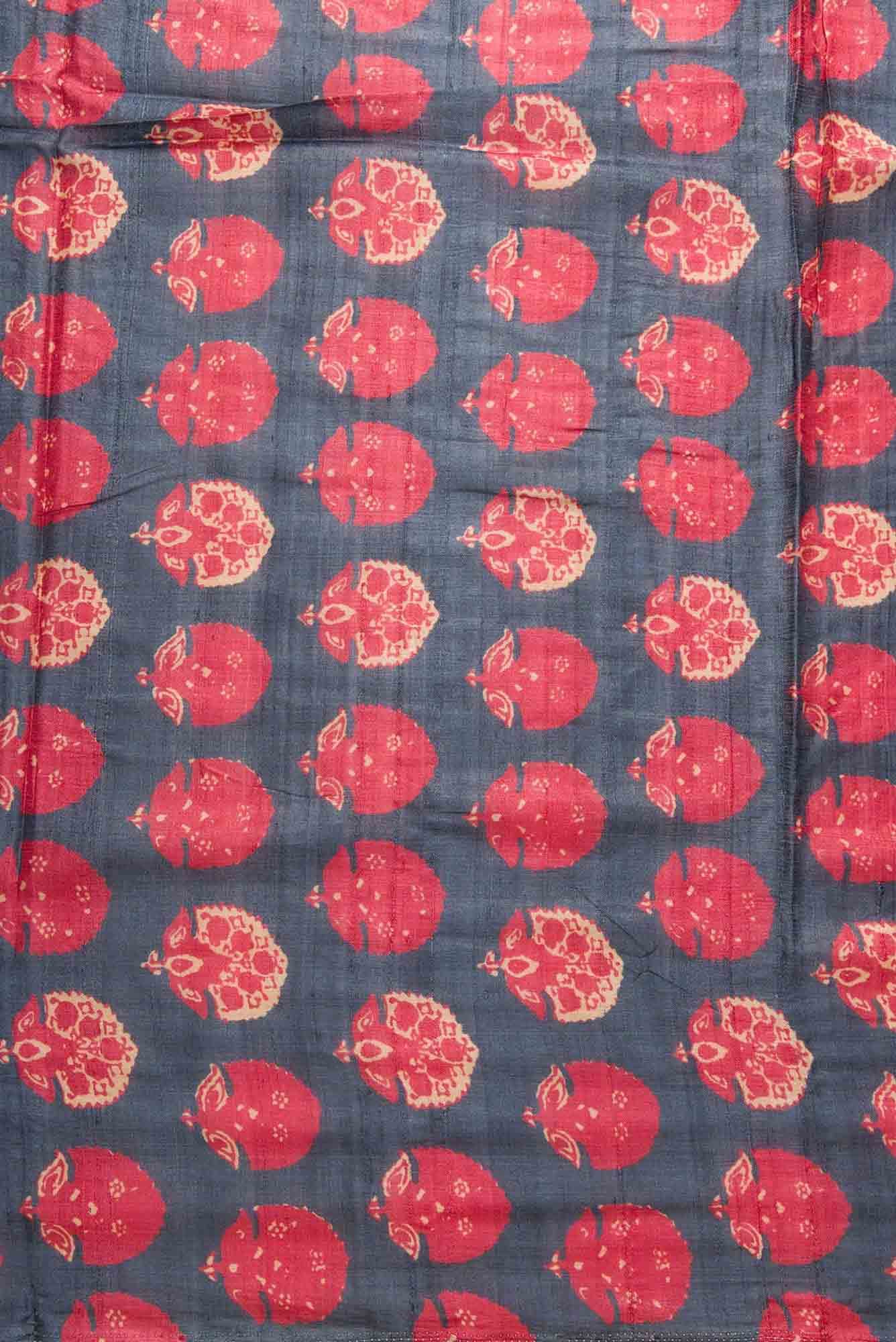 Grey Tussar Silk Dress Material