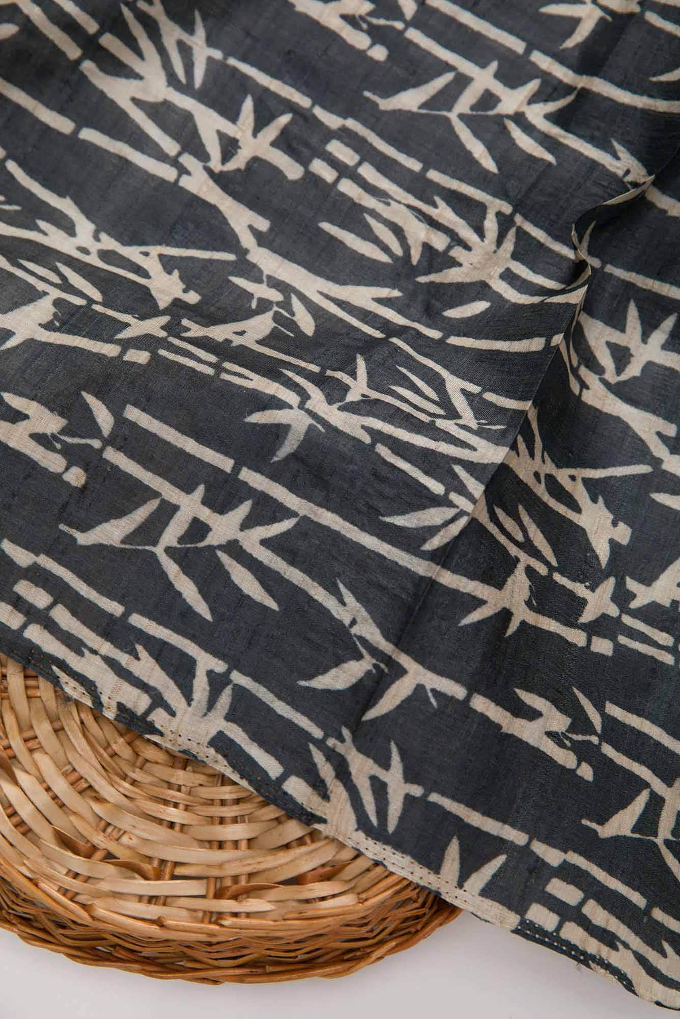Black Tussar Silk Dress Material