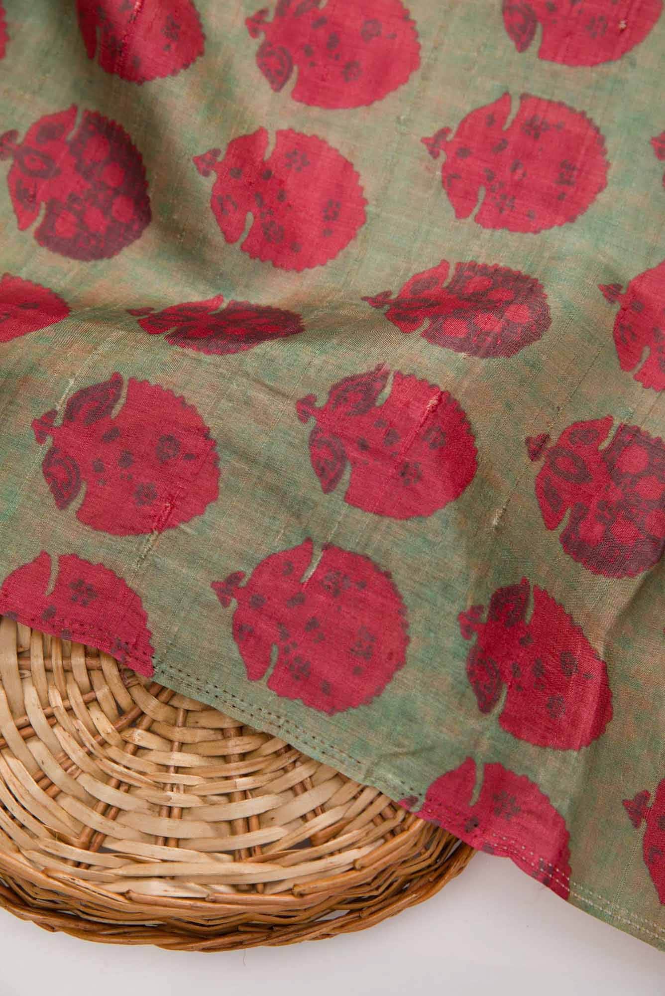 Green Tussar Silk Dress Material