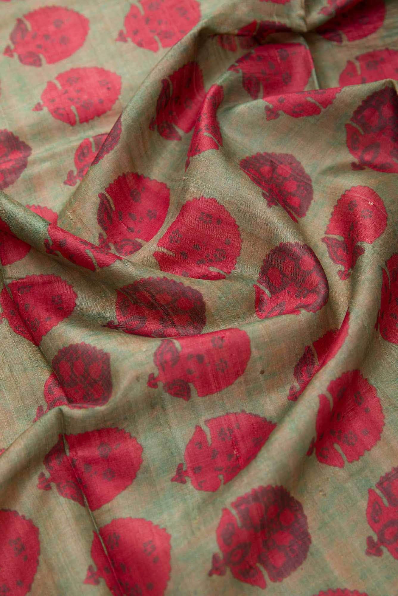 Green Tussar Silk Dress Material