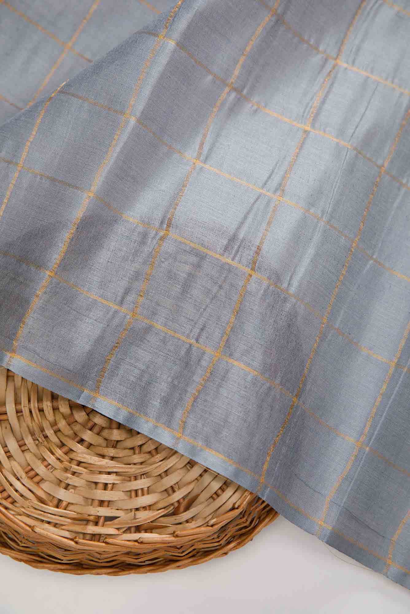 Grey Tussar Silk Dress Material