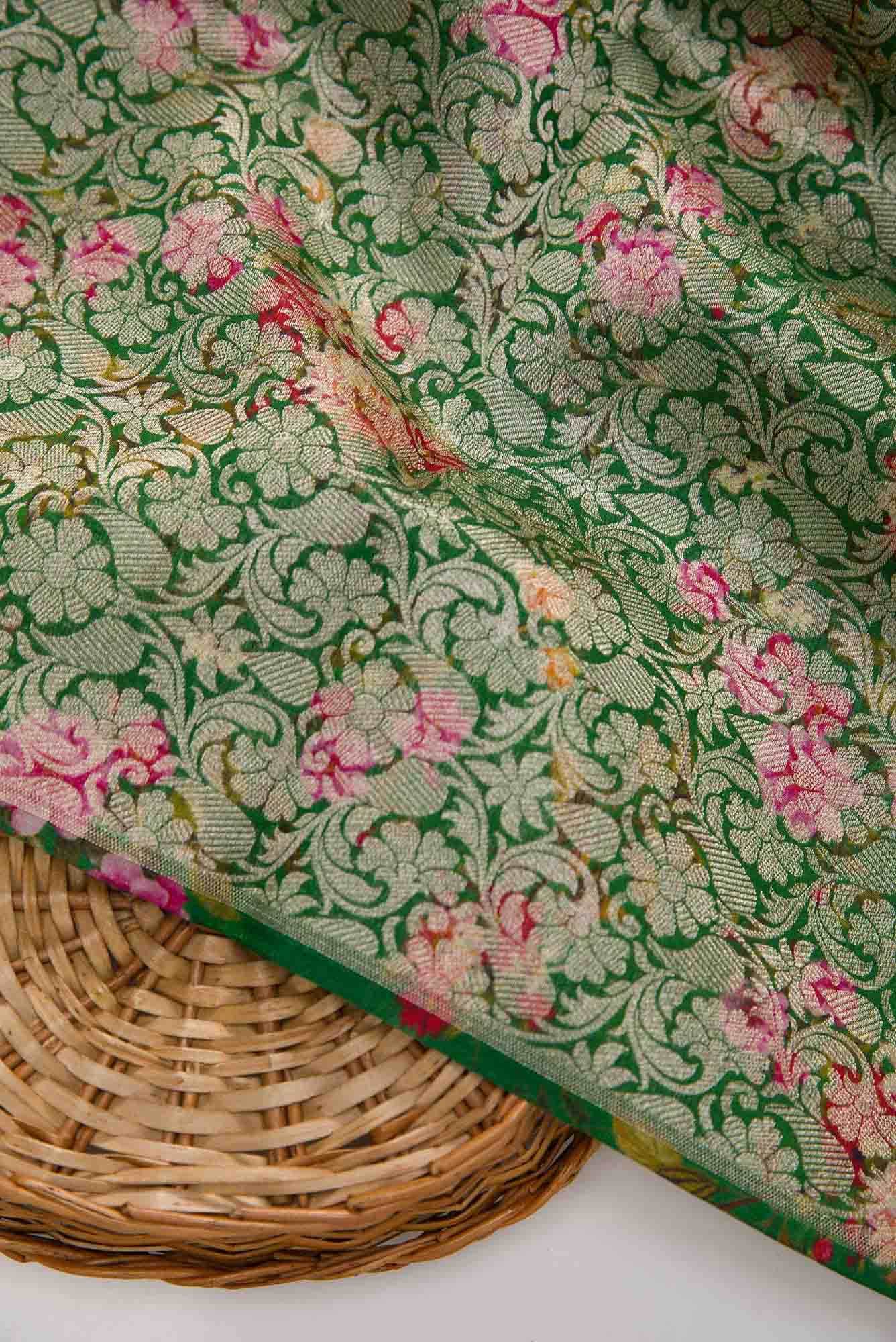 Green Banarasi Silk Dress Material