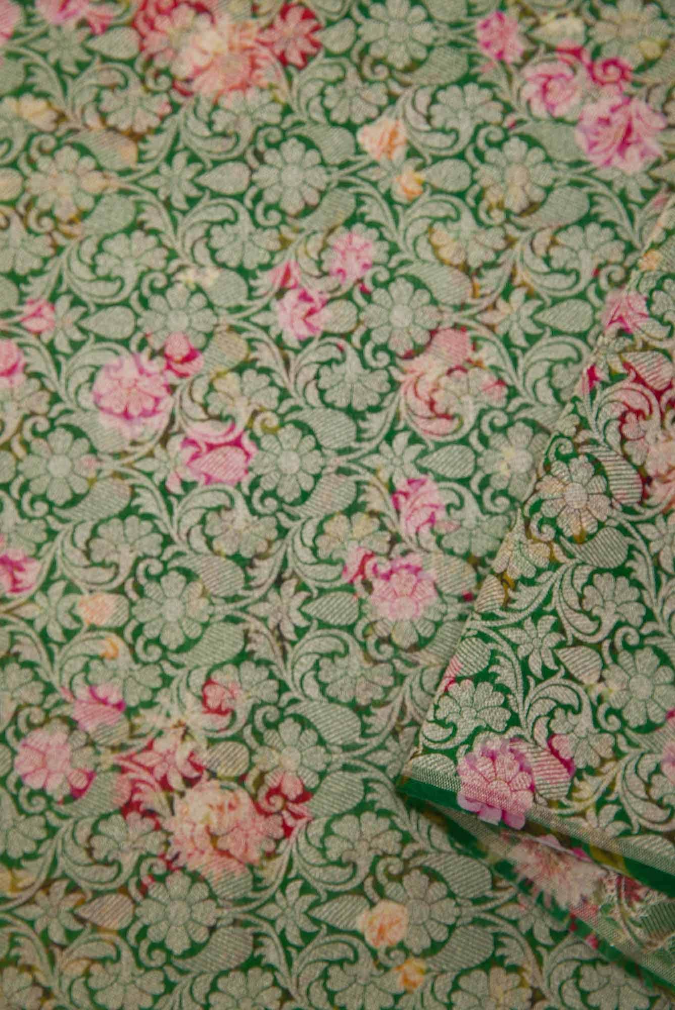 Green Banarasi Silk Dress Material