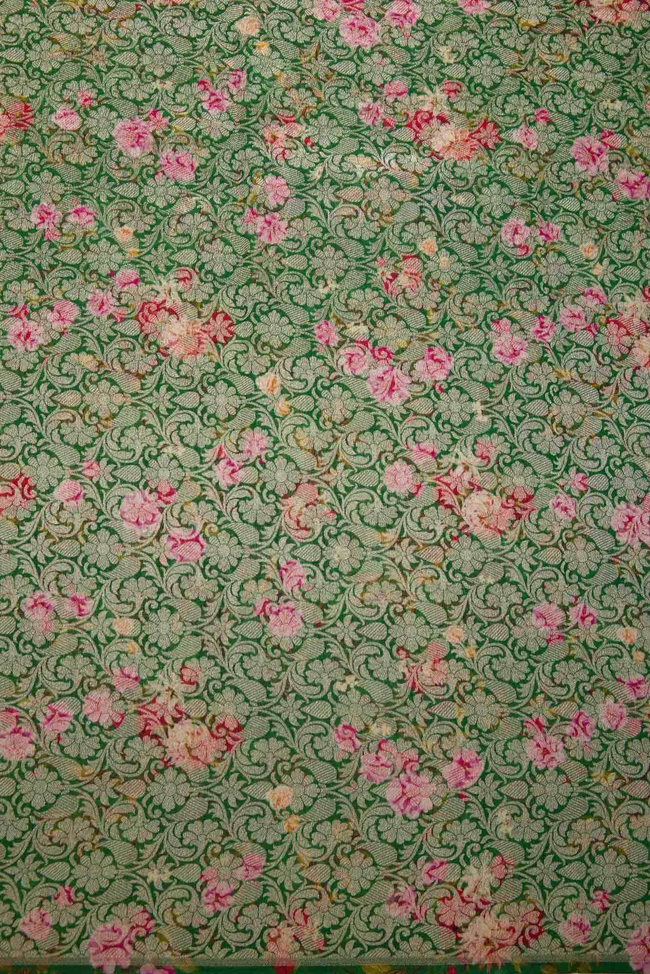 Green Banarasi Silk Dress Material