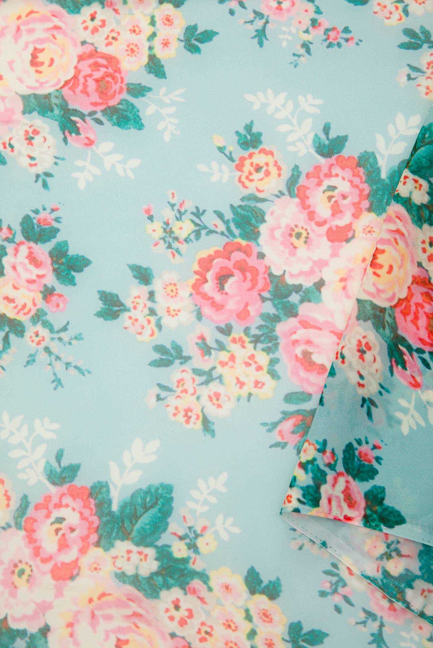 Blue Blended Georgette Dress Material