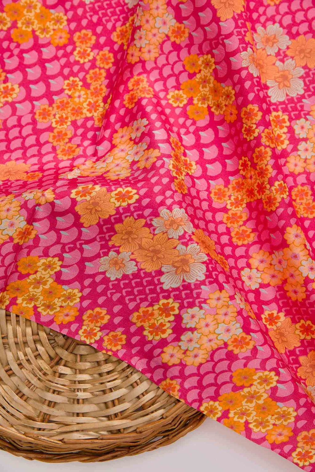 Pink Printed Silk Dress Material