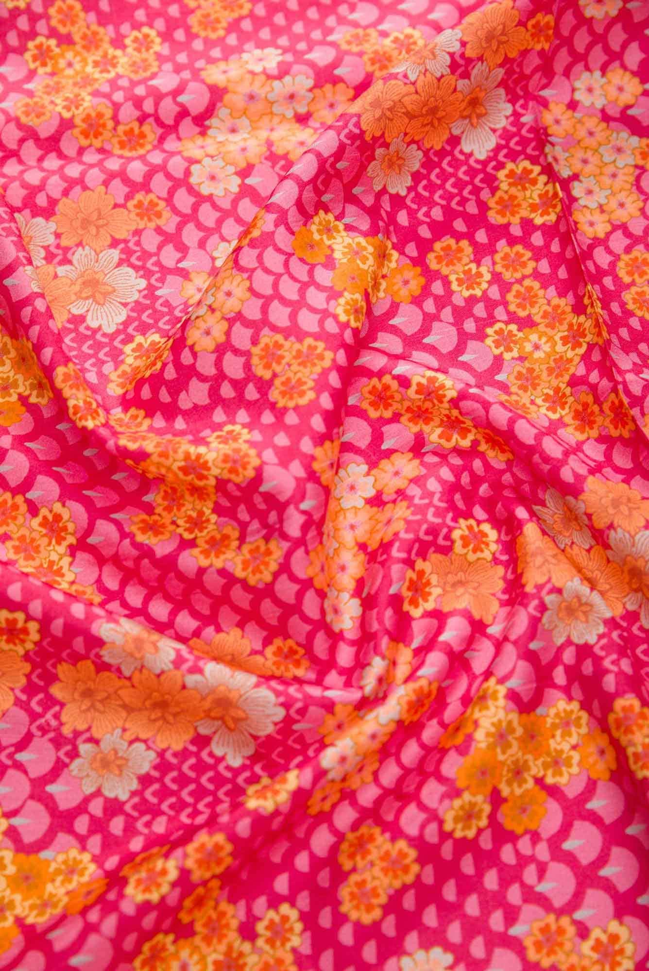 Pink Printed Silk Dress Material