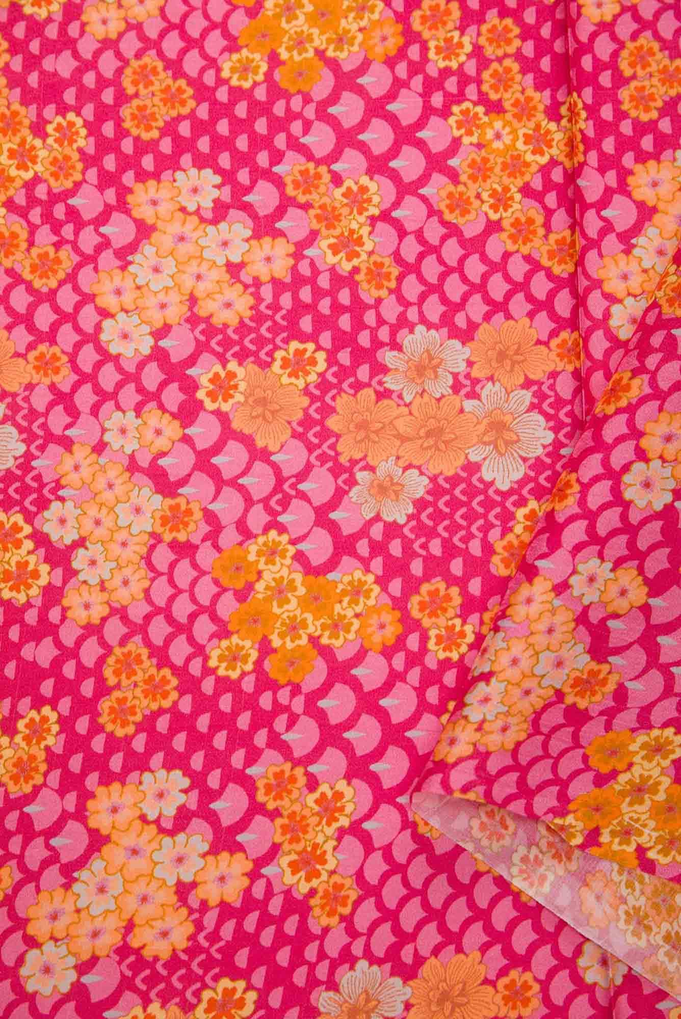 Pink Printed Silk Dress Material