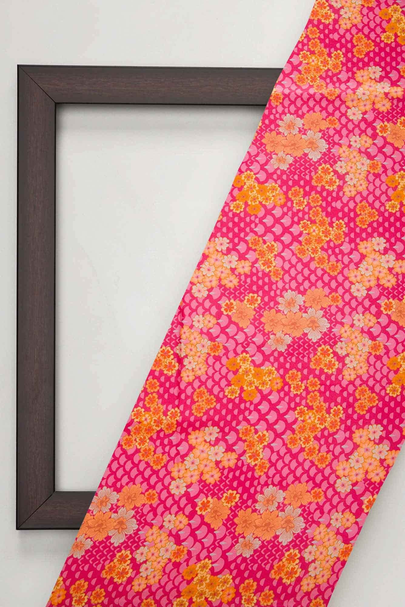 Pink Printed Silk Dress Material