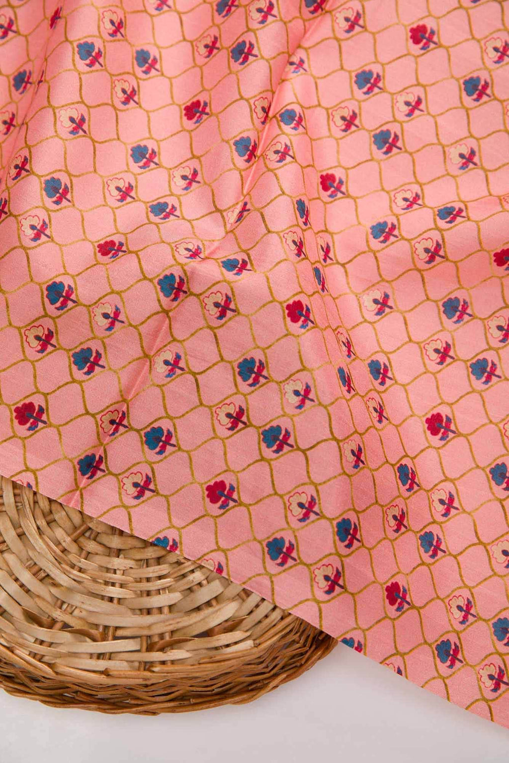 Peach Printed Silk Dress Material