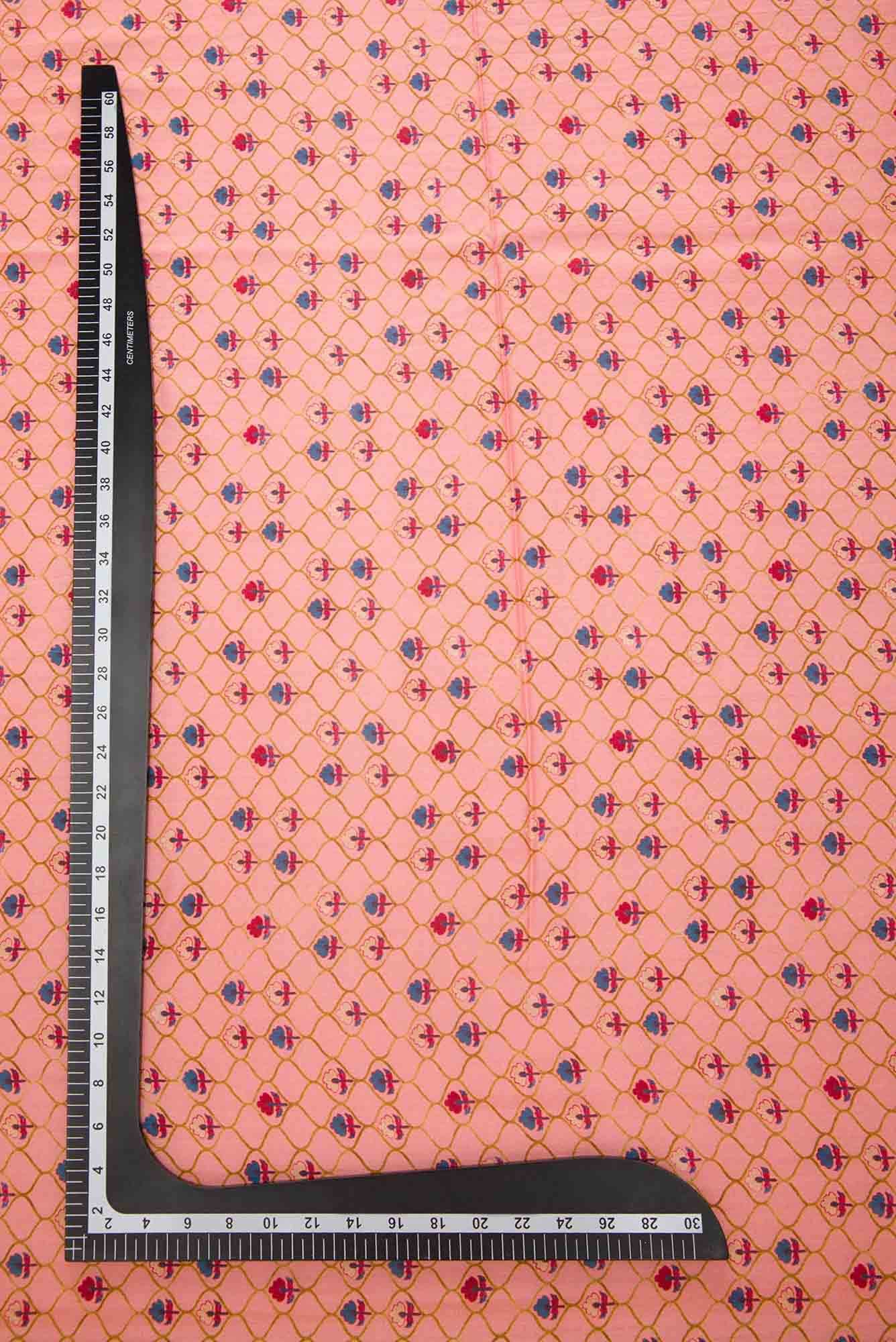 Peach Printed Silk Dress Material
