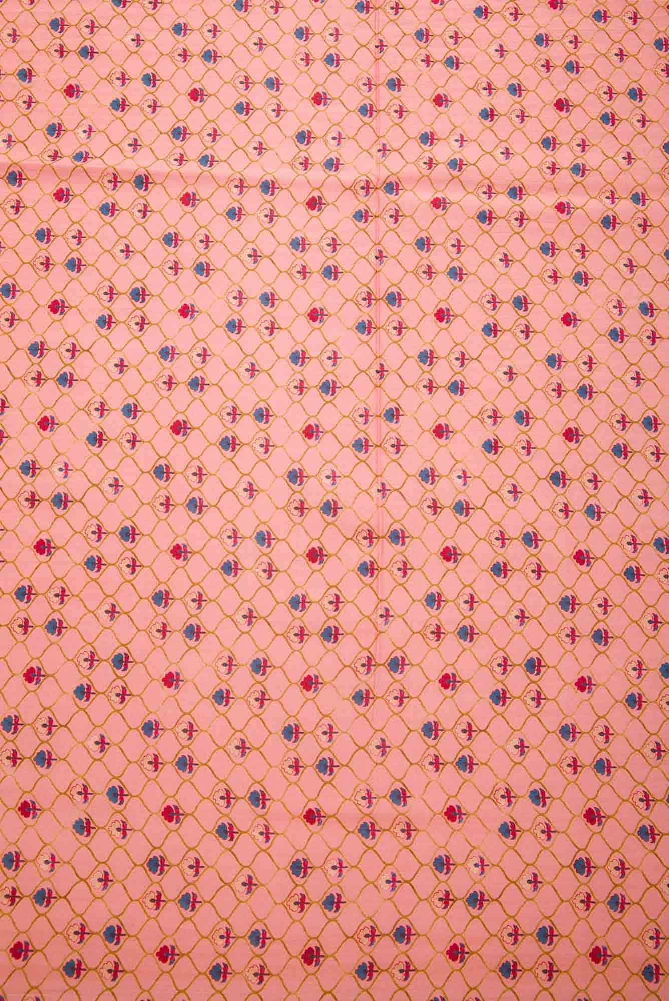 Peach Printed Silk Dress Material