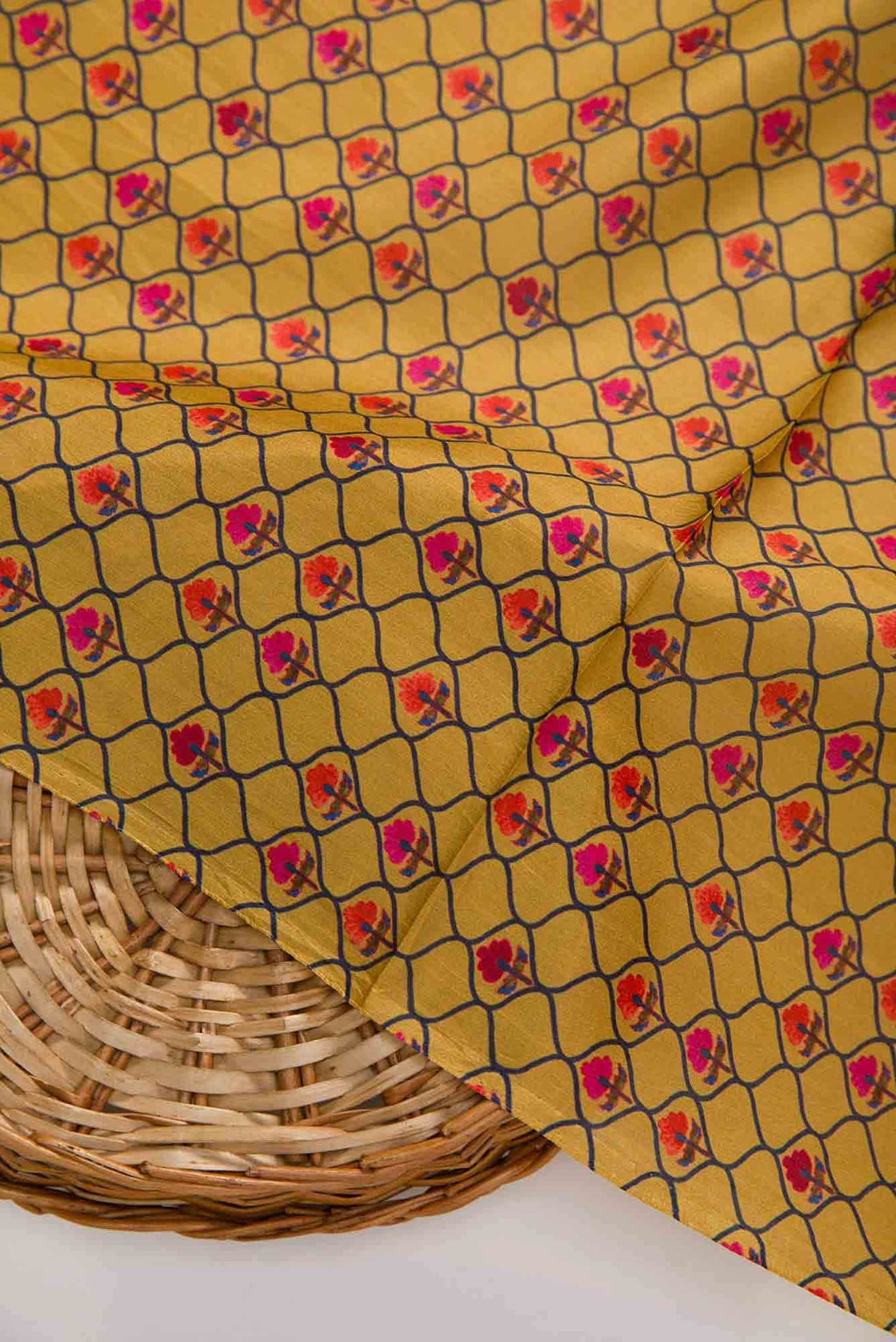 Mustard Printed Silk Dress Material