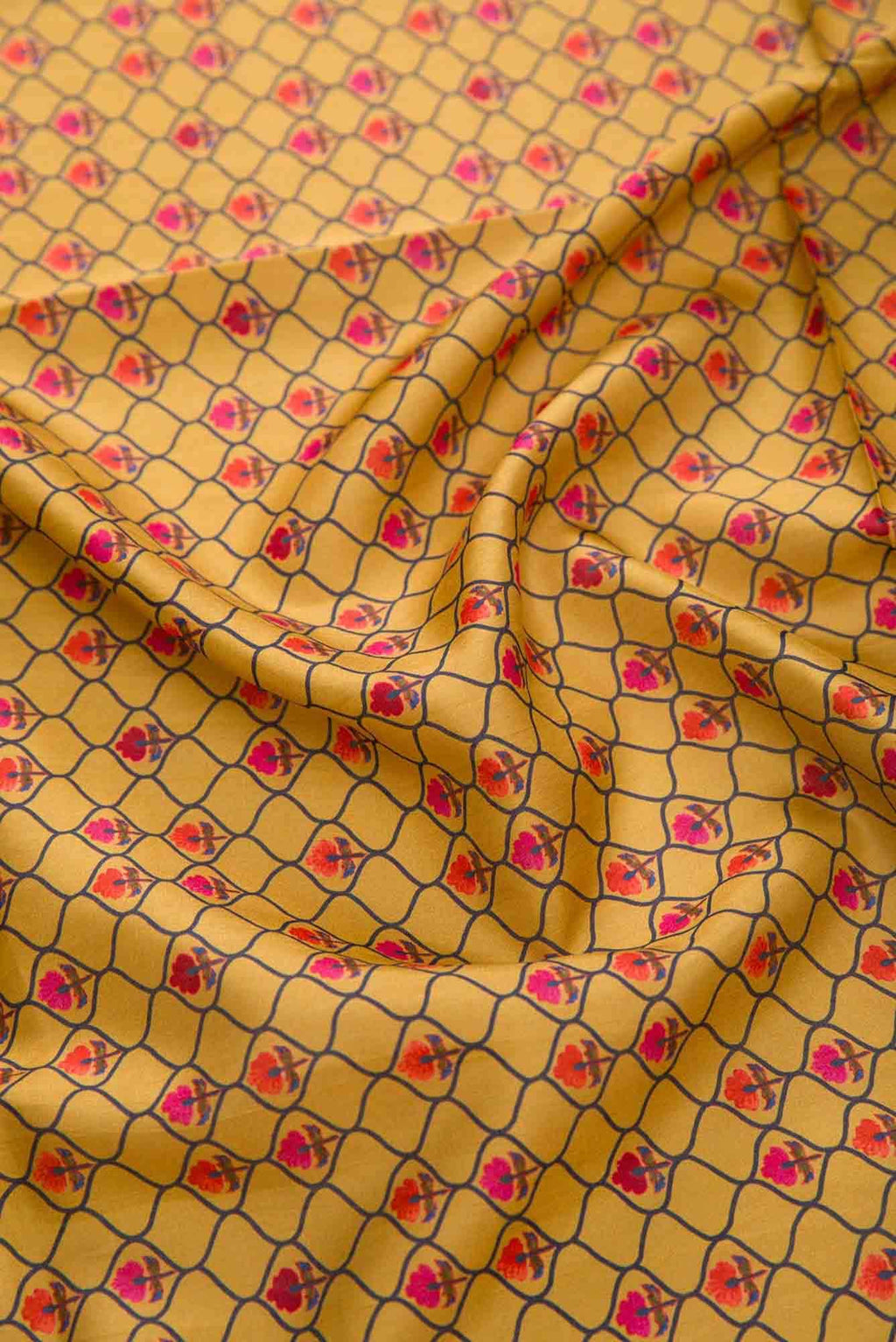 Mustard Printed Silk Dress Material