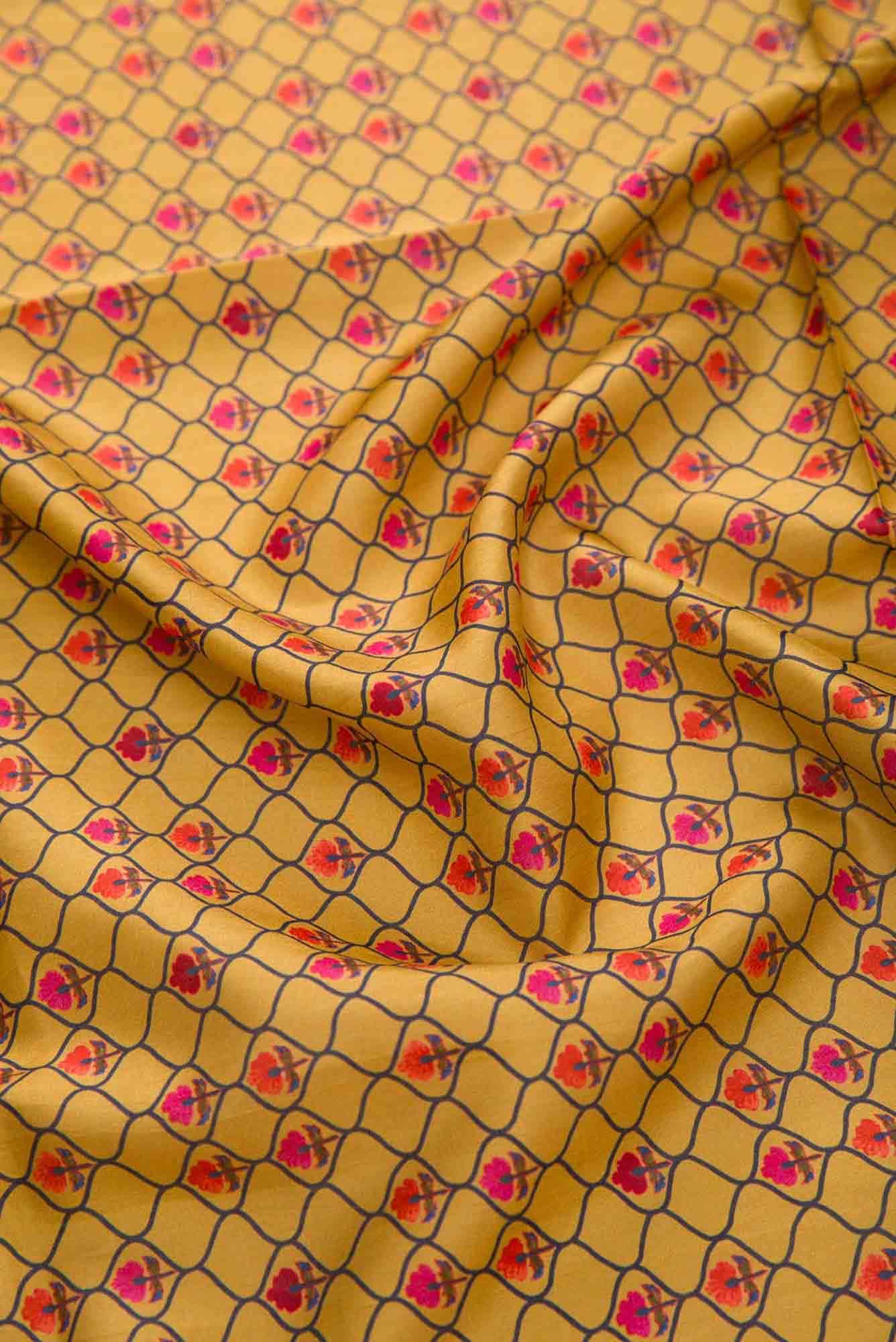 Mustard Printed Silk Dress Material