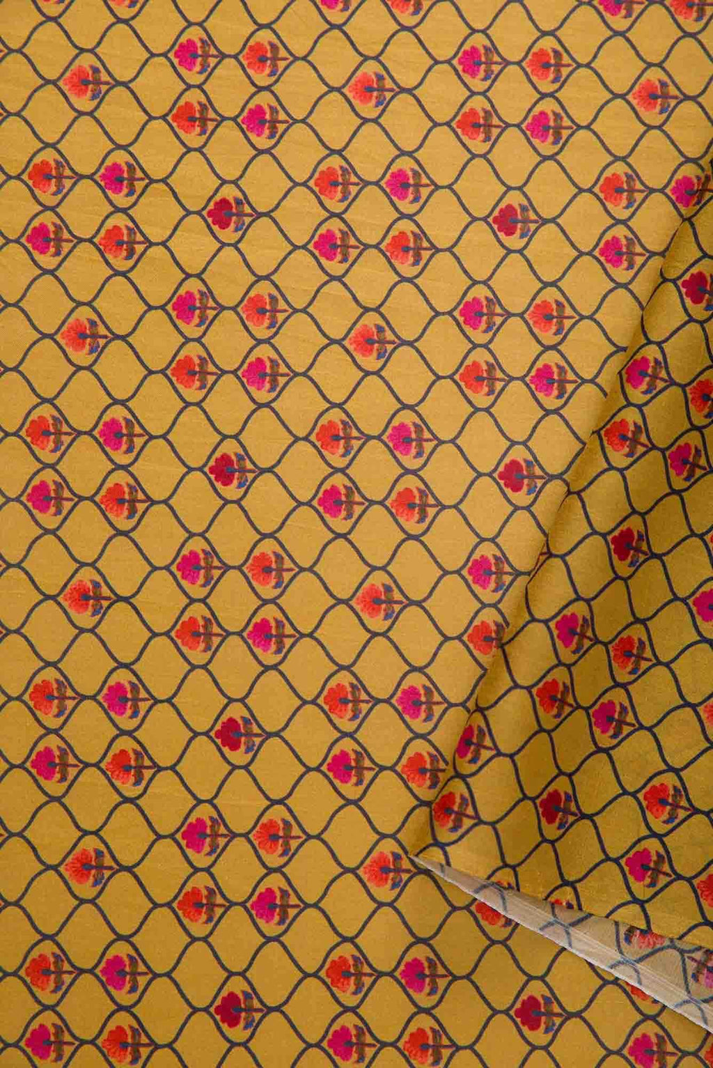 Mustard Printed Silk Dress Material