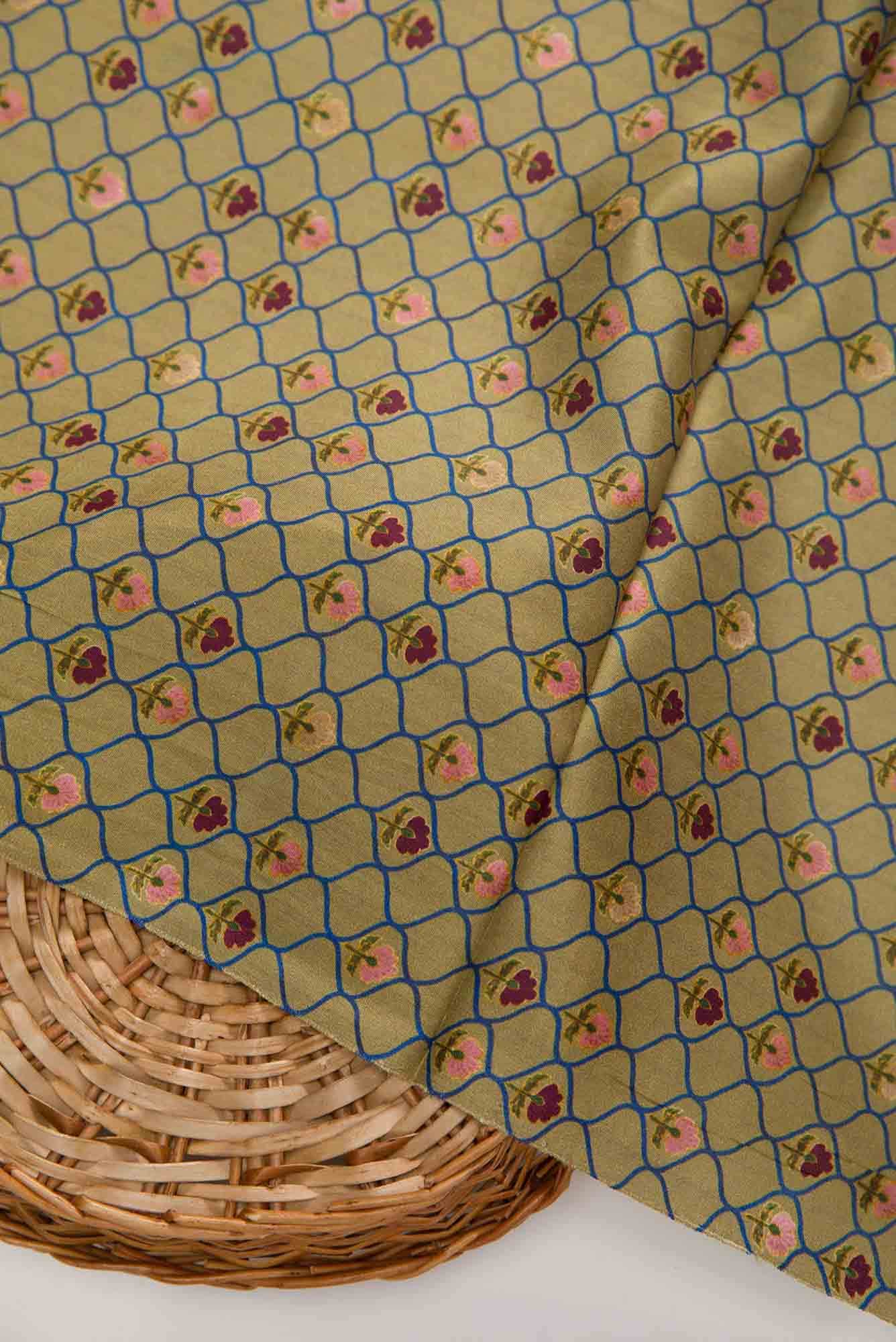 Green Printed Silk Dress Material