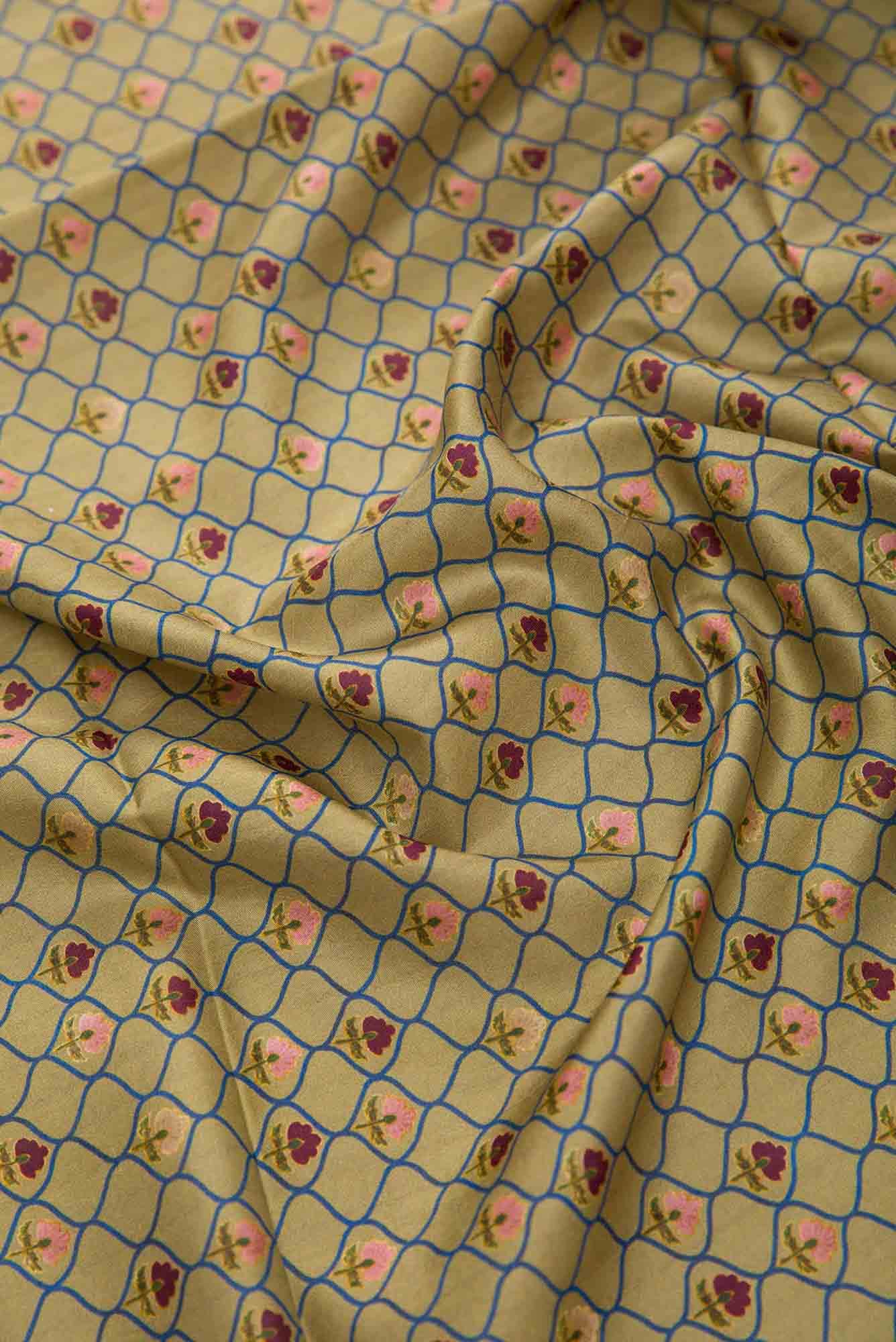 Green Printed Silk Dress Material
