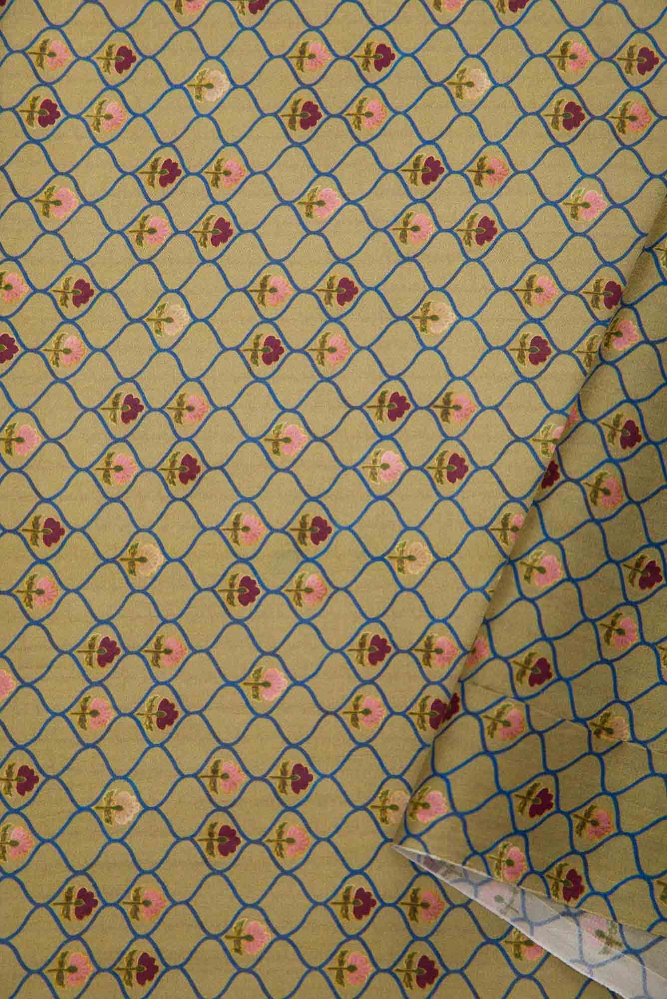 Green Printed Silk Dress Material