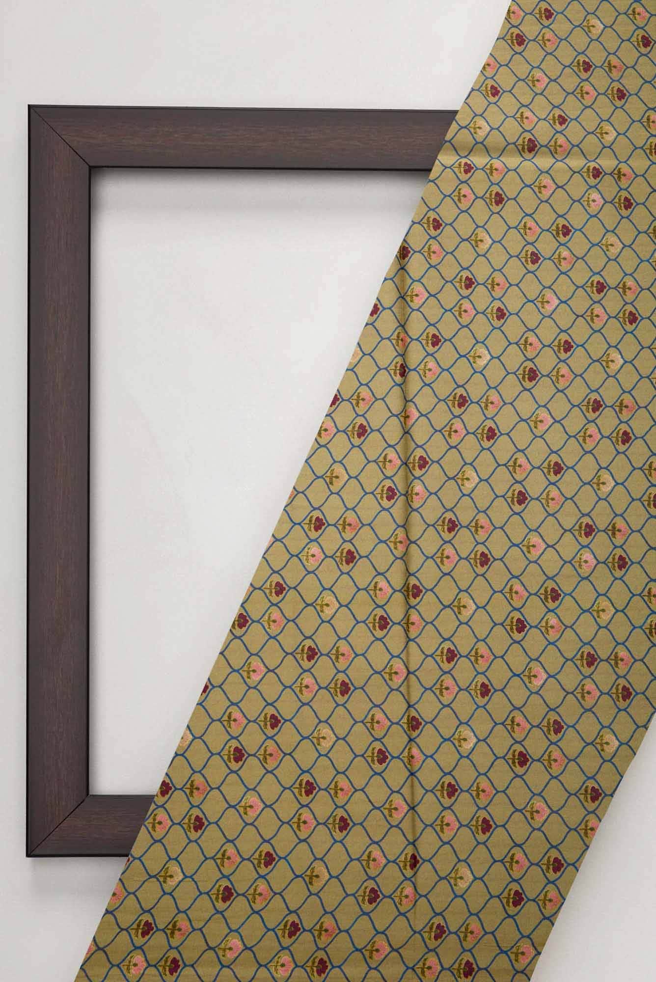 Green Printed Silk Dress Material