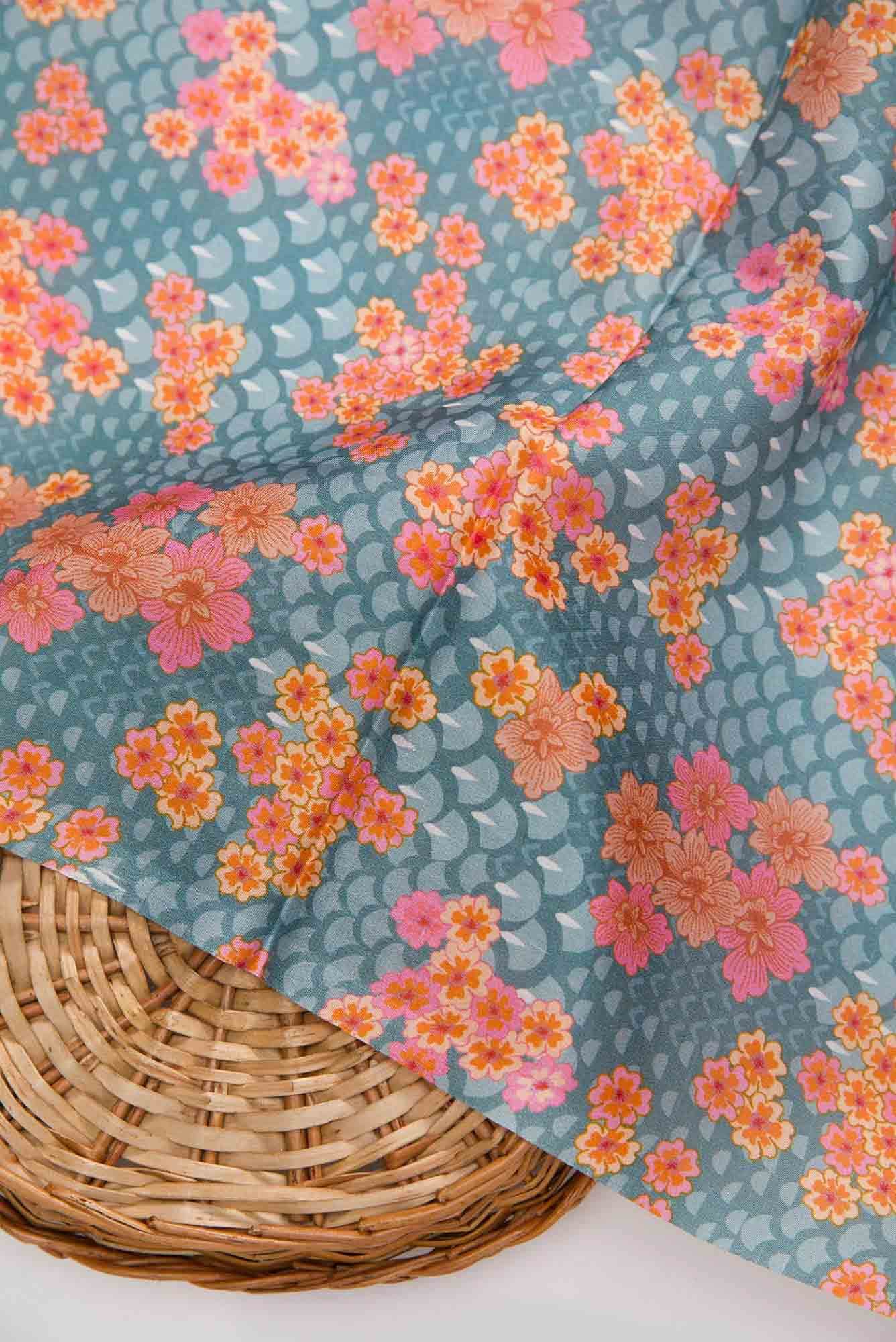 Grey Printed Silk Dress Material