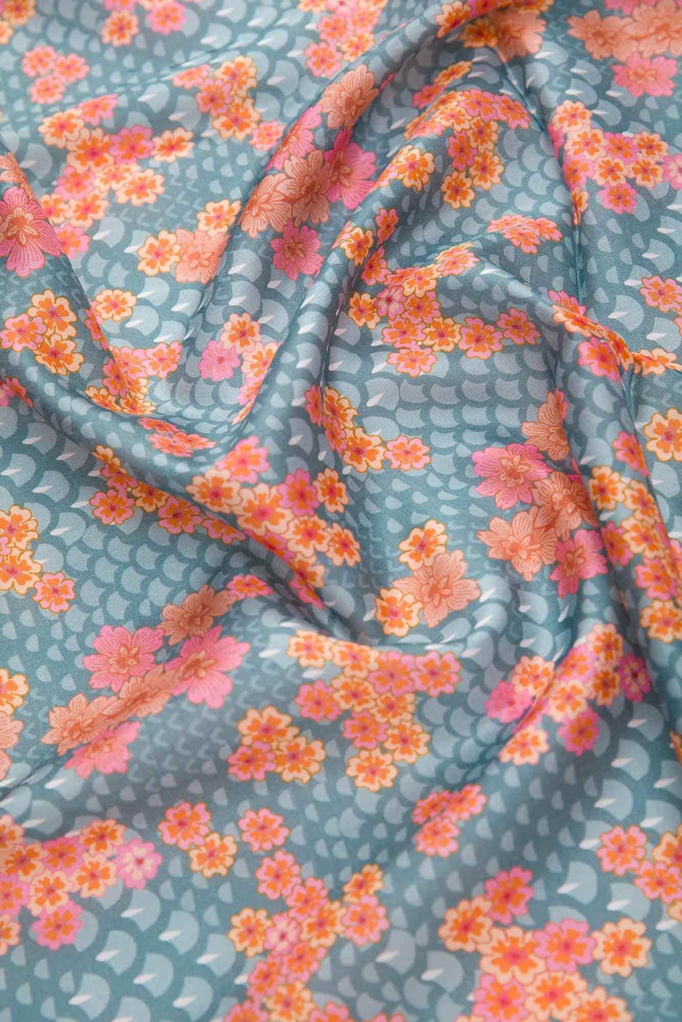 Grey Printed Silk Dress Material