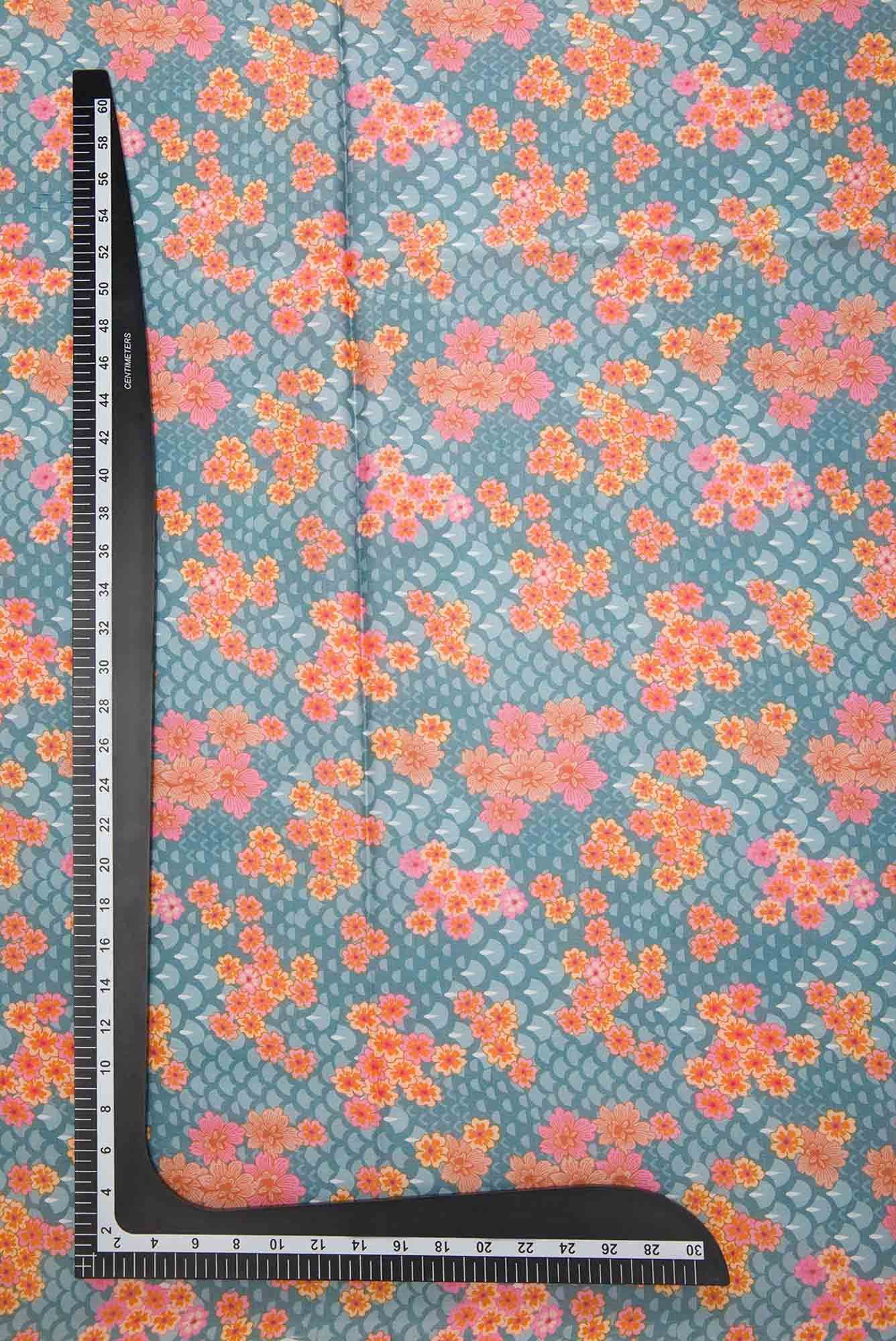Grey Printed Silk Dress Material
