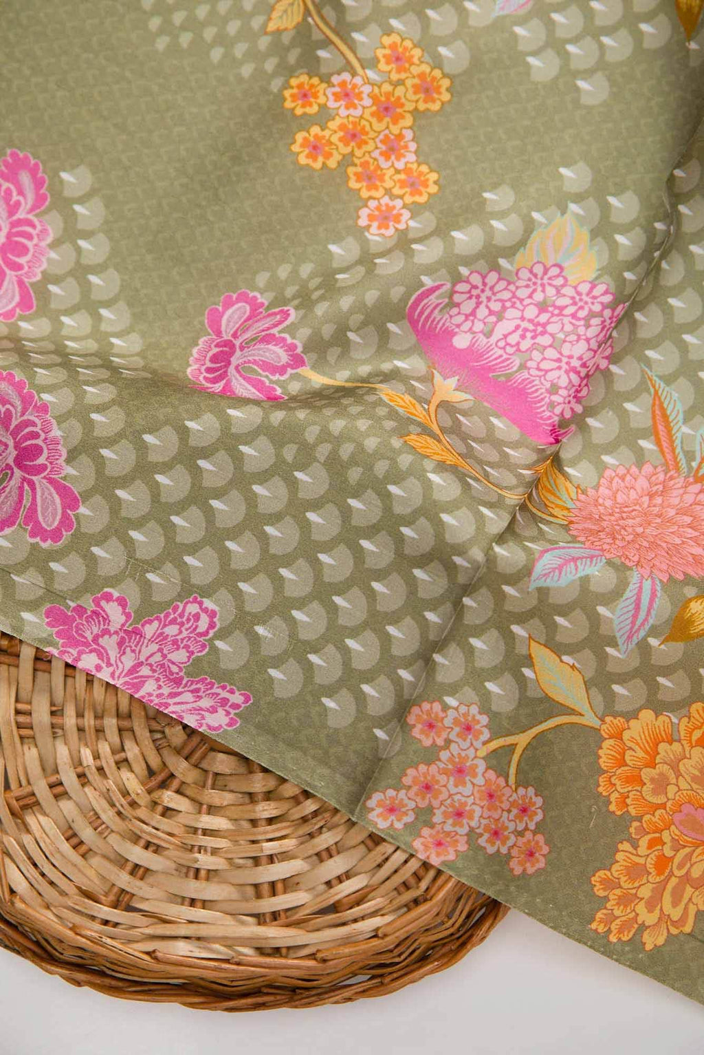 Sea Green Printed Silk Dress Material