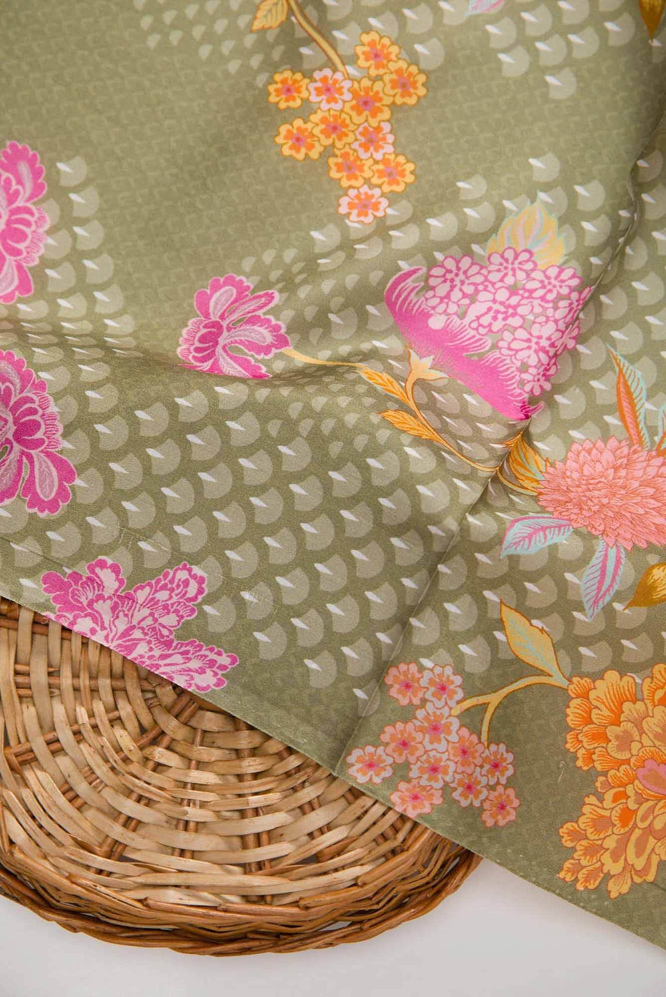Sea Green Printed Silk Dress Material