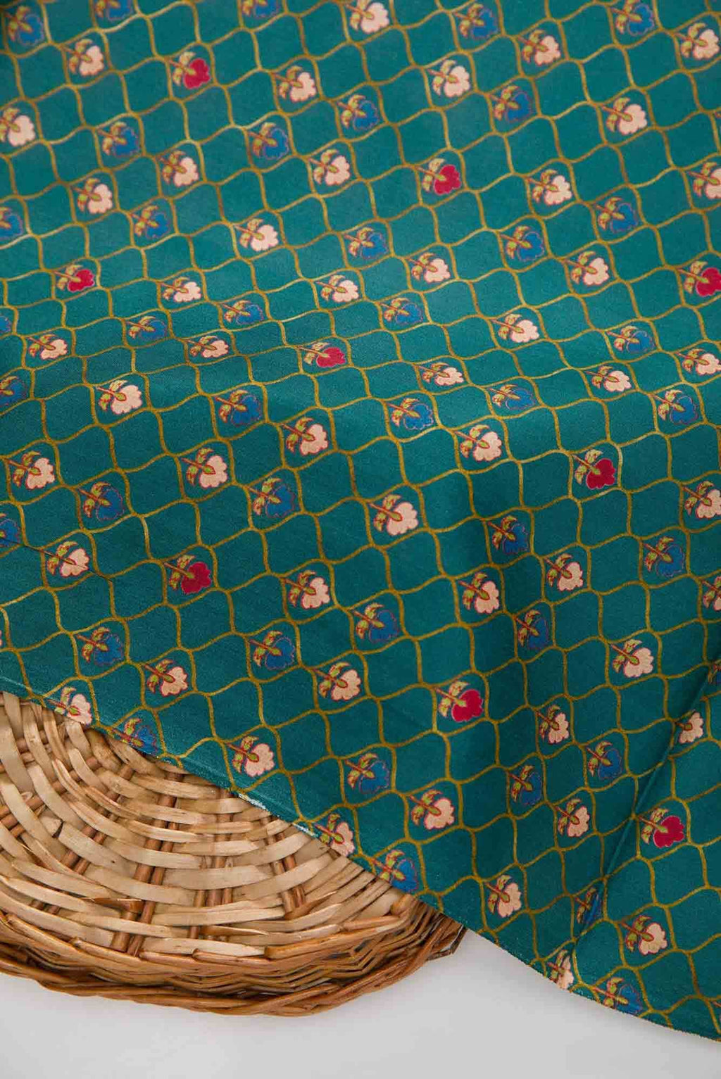 Green Printed Silk Dress Material