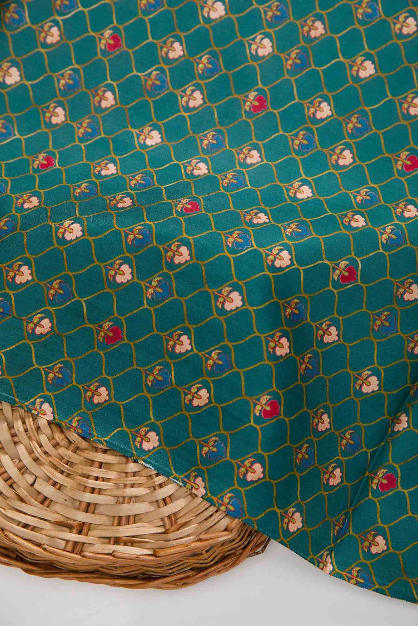 Green Printed Silk Dress Material