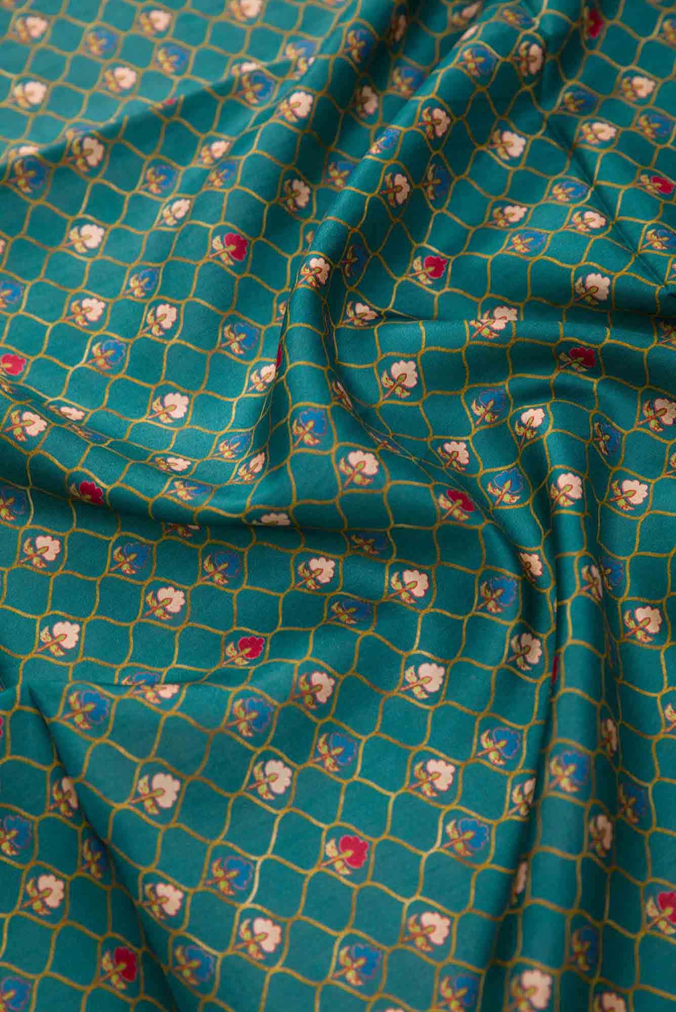 Green Printed Silk Dress Material