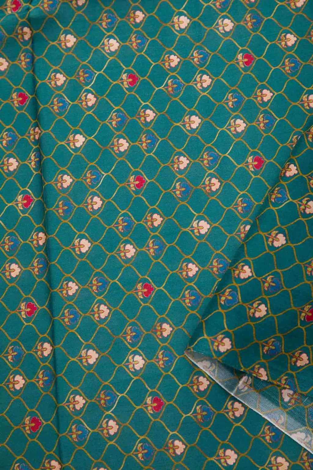 Green Printed Silk Dress Material
