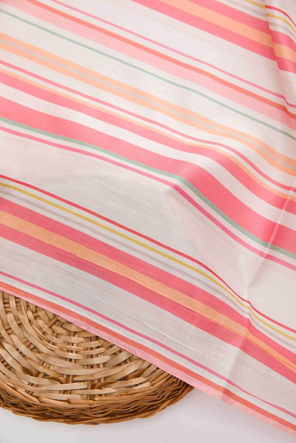 Peach and Off White Printed Silk Dress Material