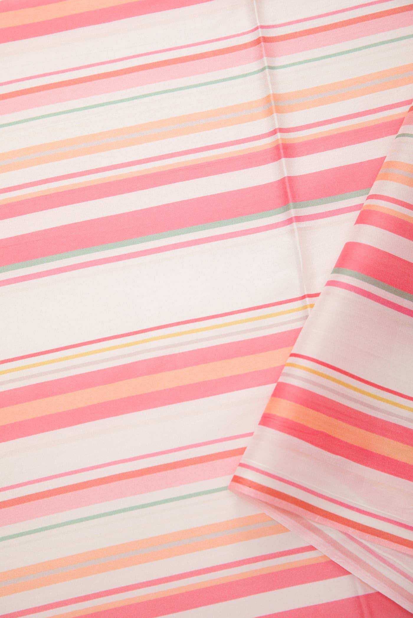 Peach and Off White Printed Silk Dress Material