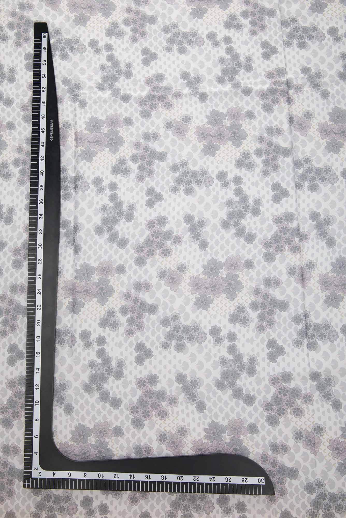 Off White Printed Silk Dress Material