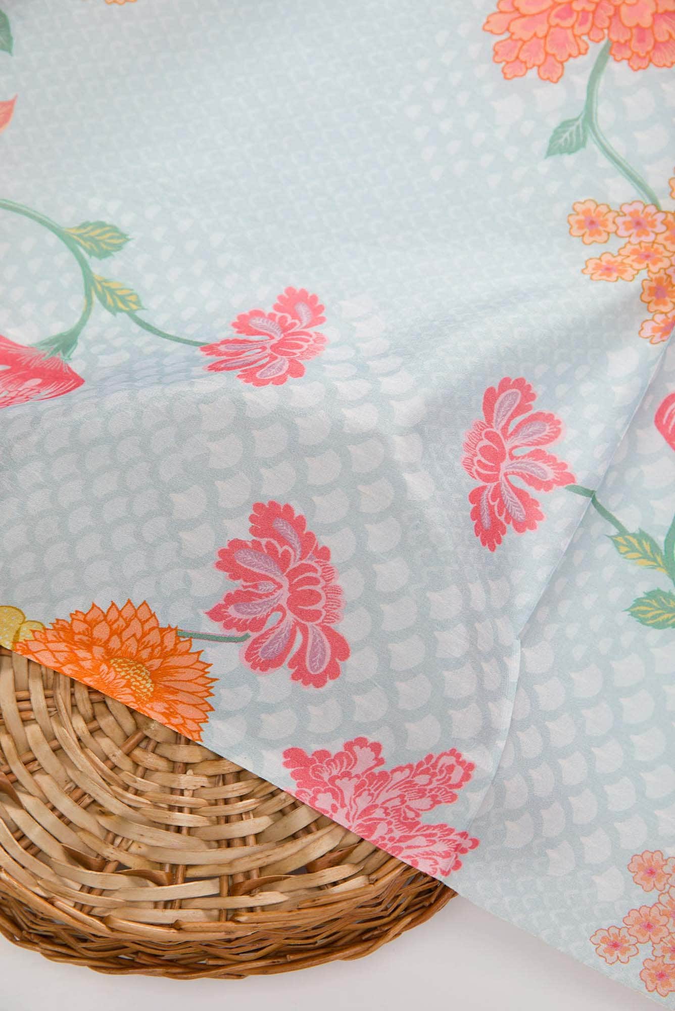 Blue Printed Silk Dress Material