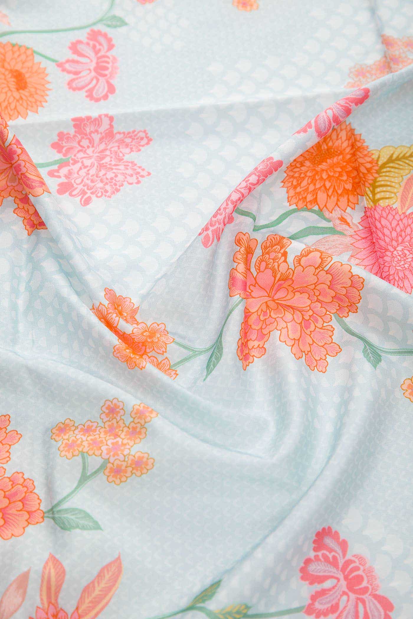 Blue Printed Silk Dress Material