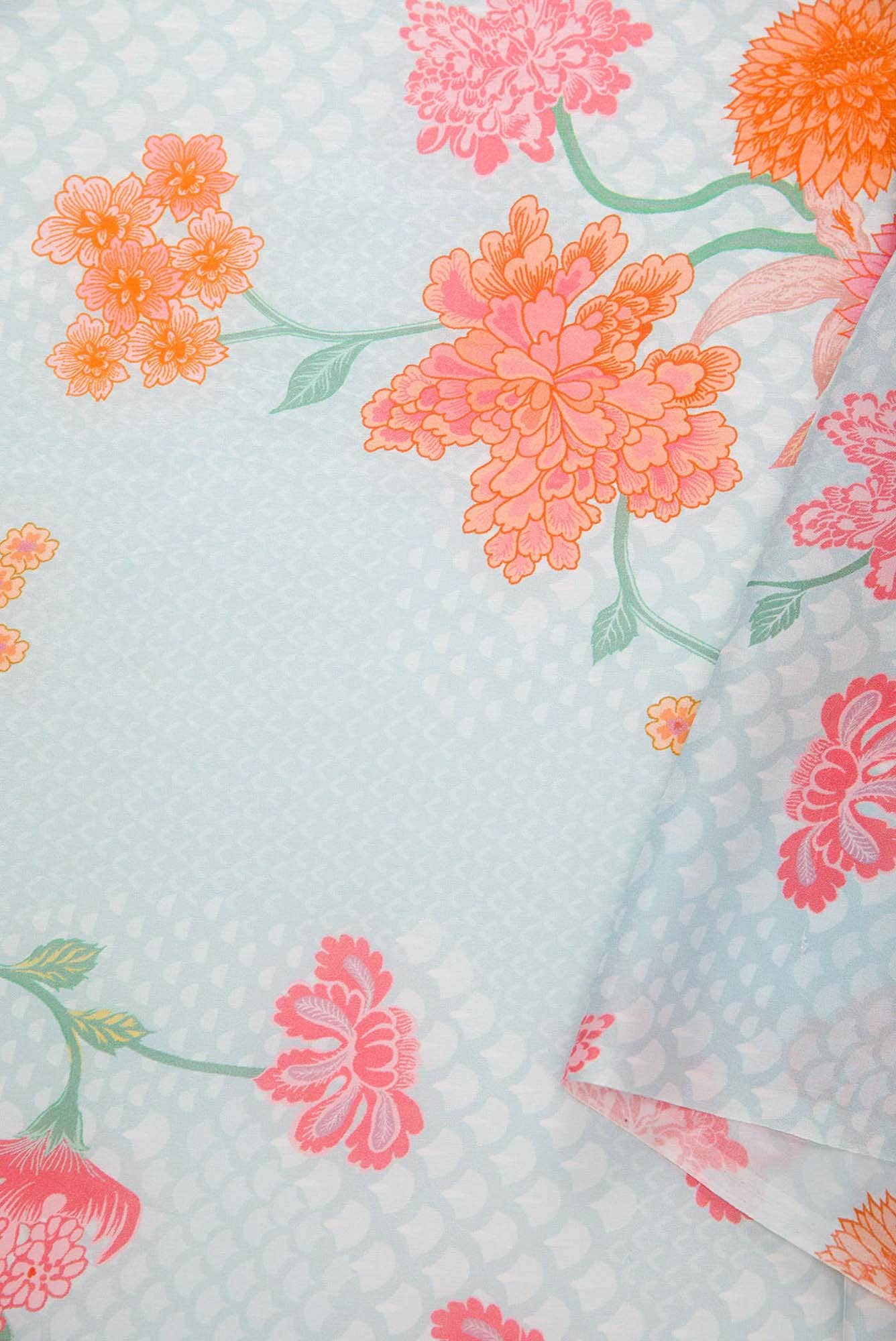 Blue Printed Silk Dress Material