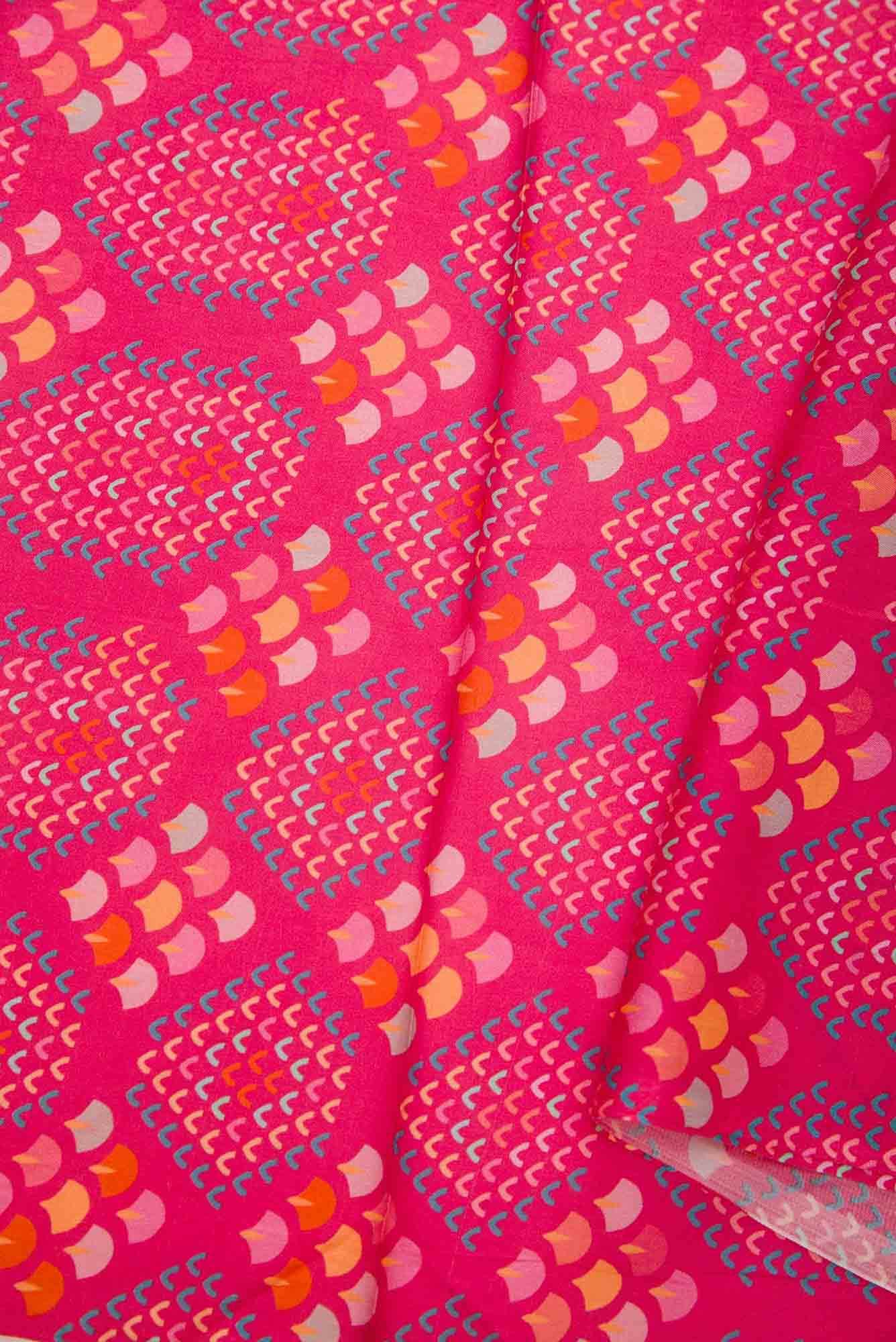 Pink Printed Silk Dress Material