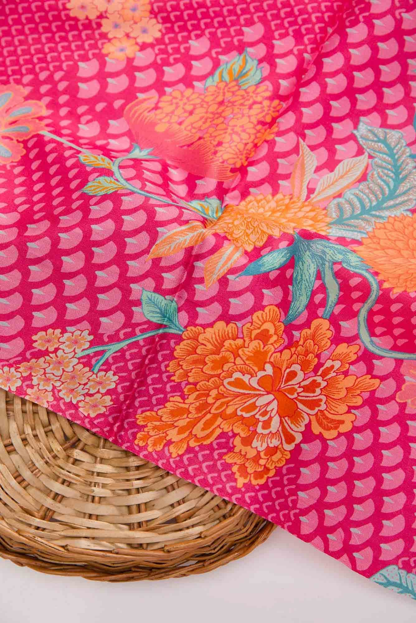 Pink Printed Silk Dress Material