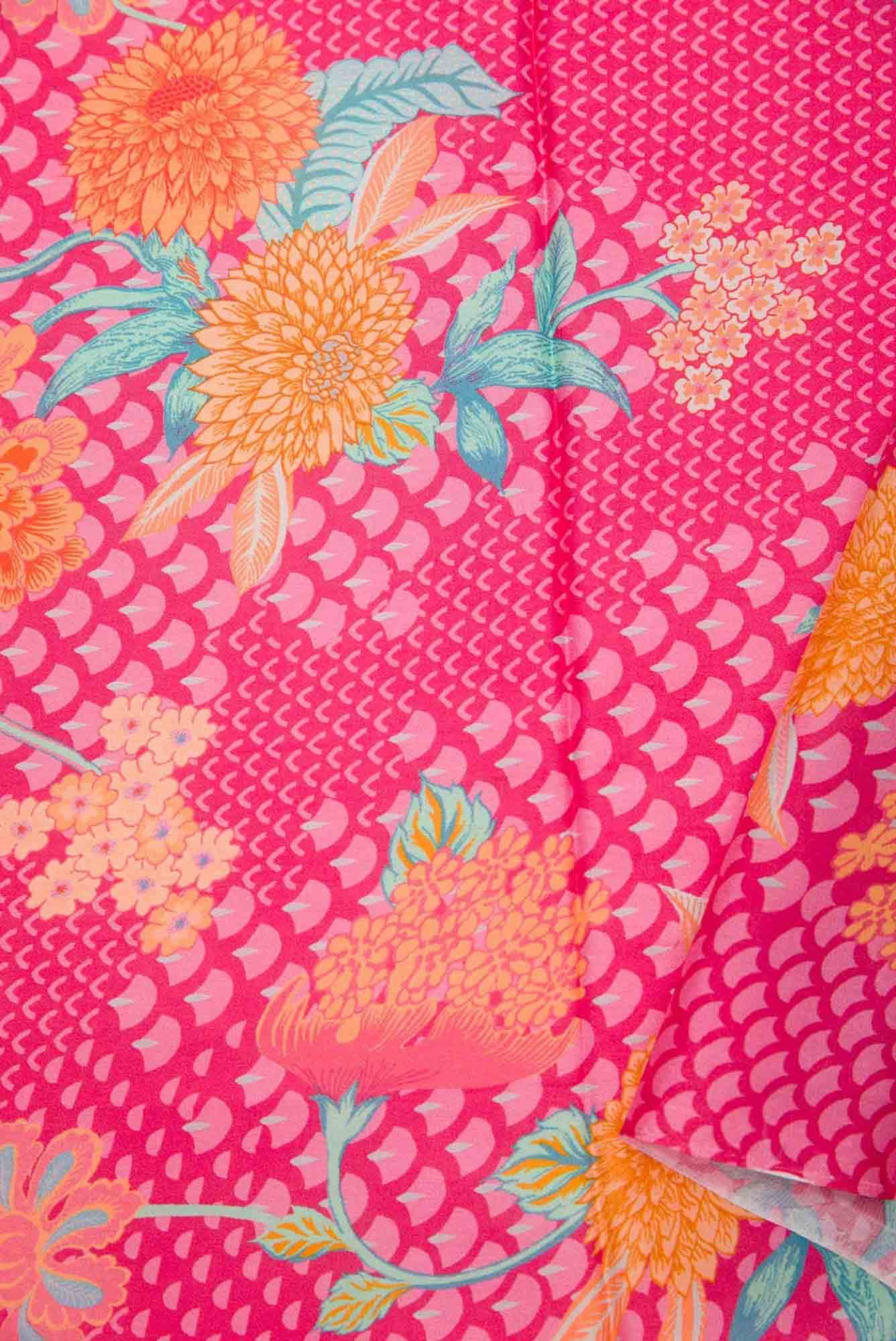 Pink Printed Silk Dress Material