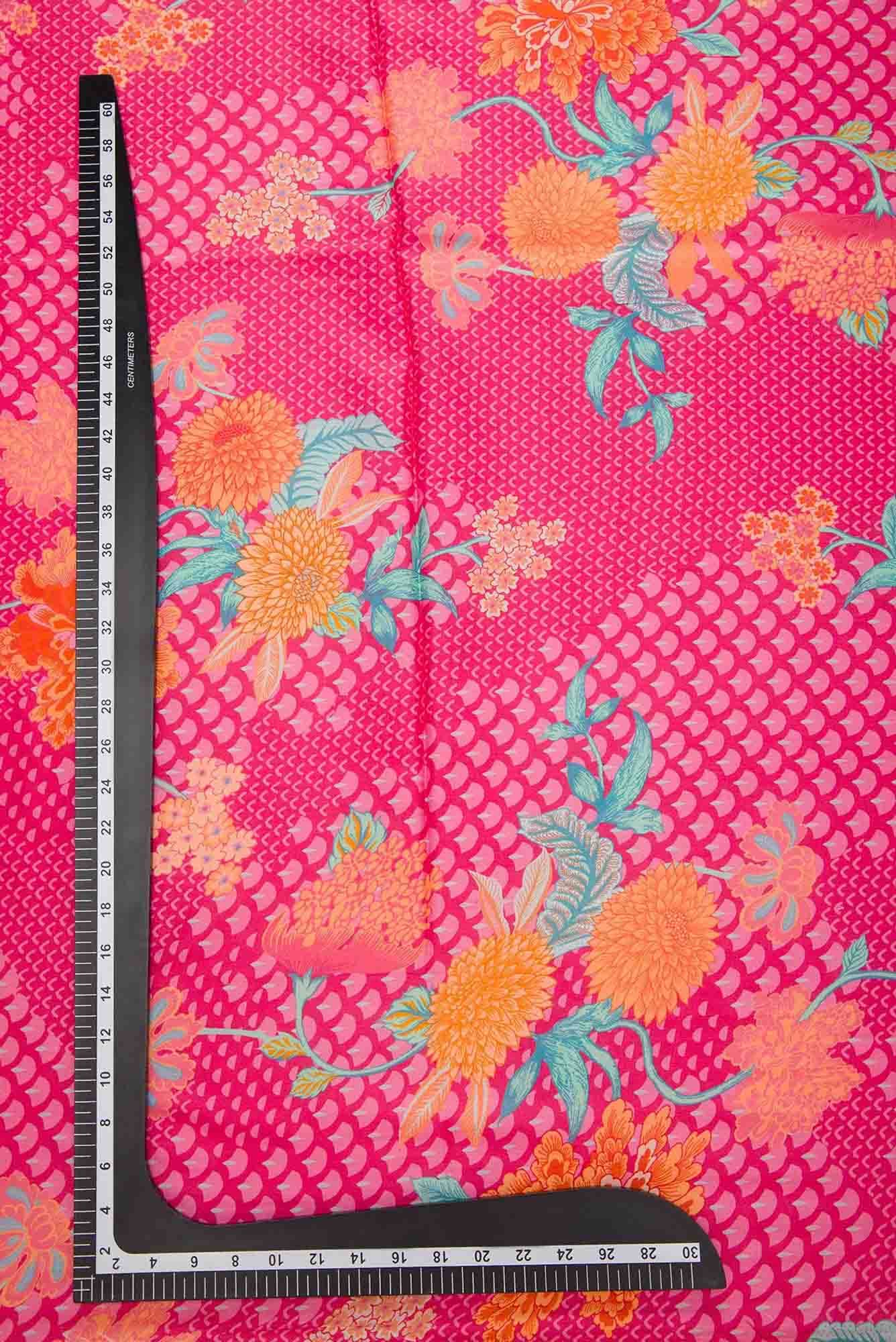 Pink Printed Silk Dress Material