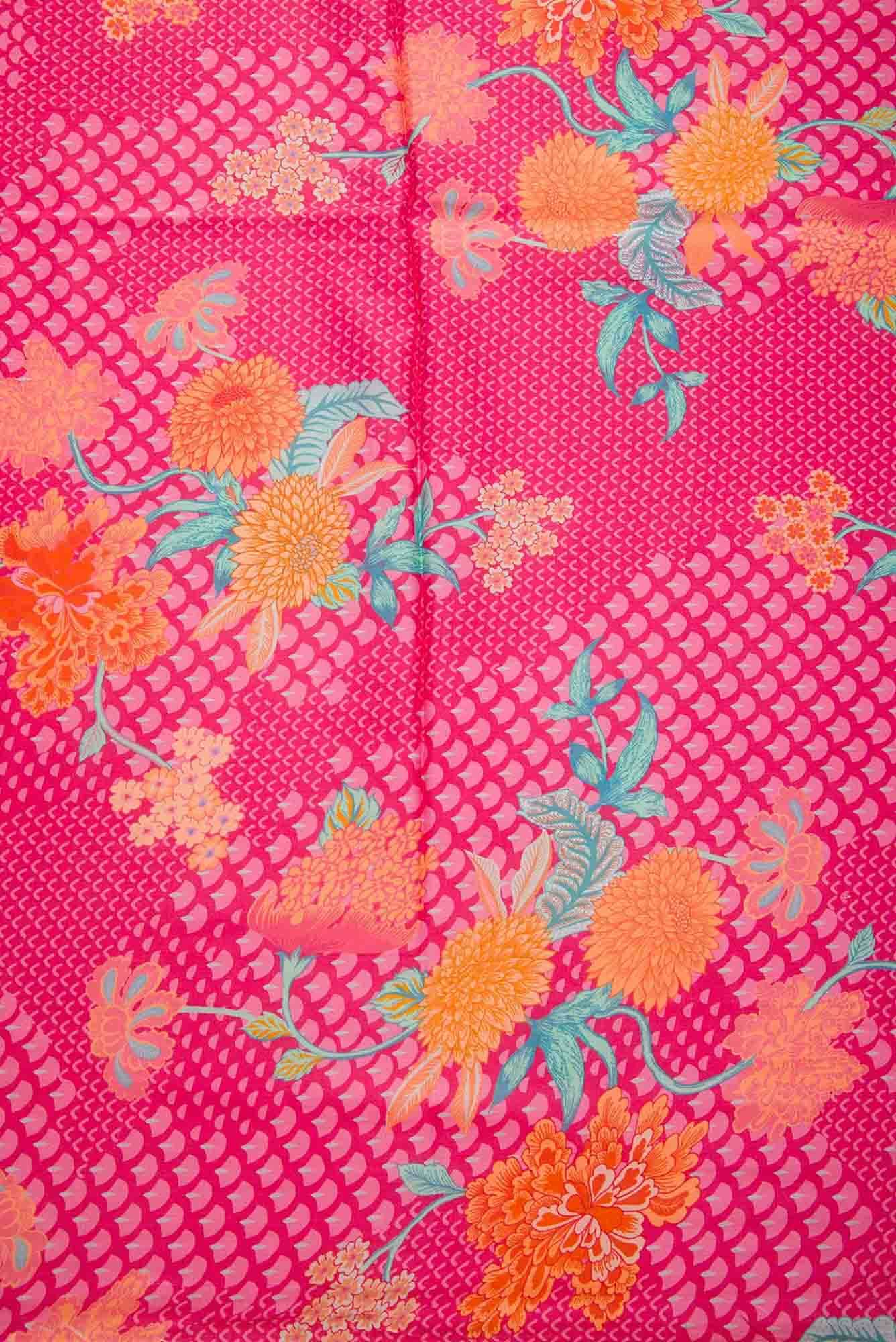 Pink Printed Silk Dress Material