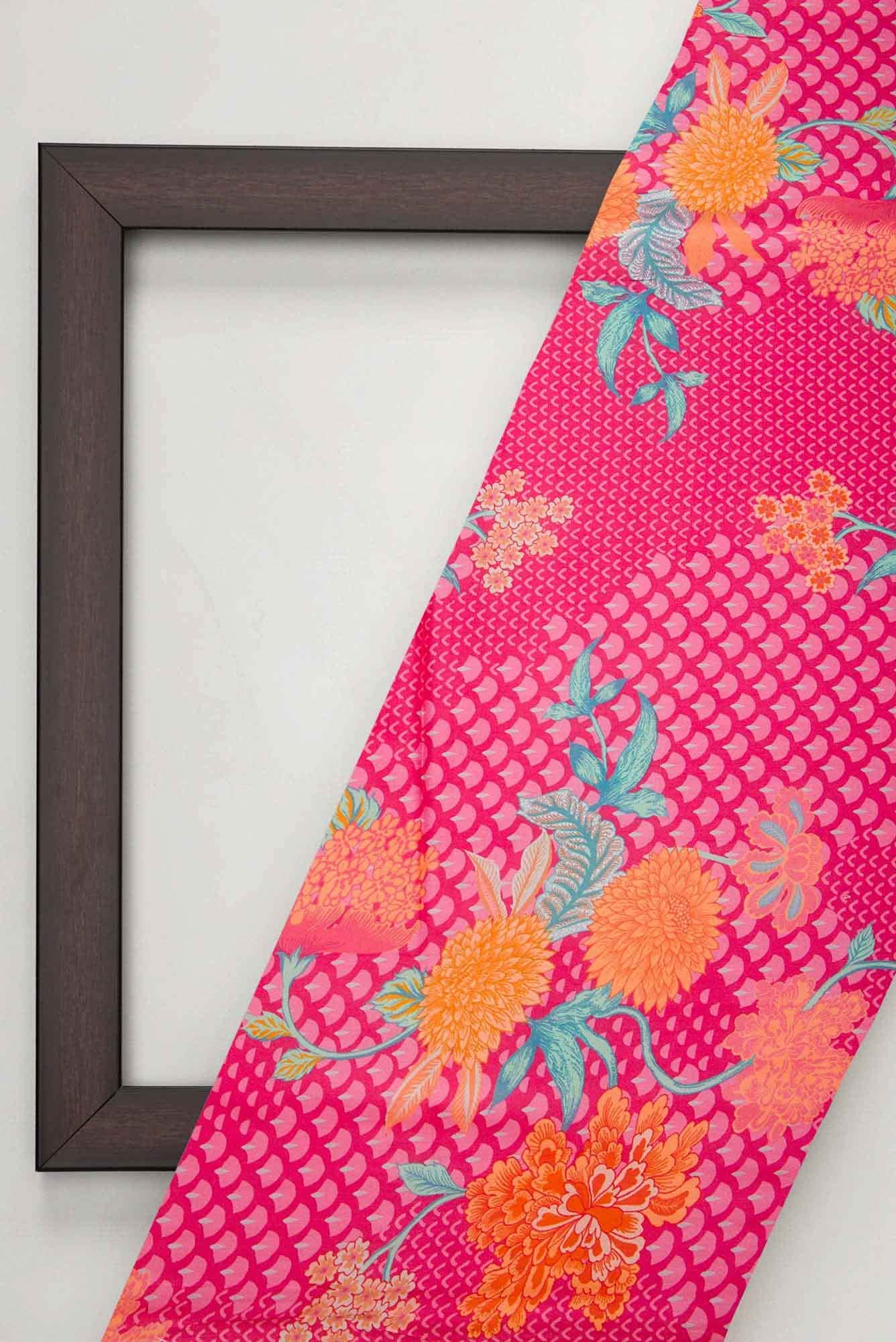 Pink Printed Silk Dress Material