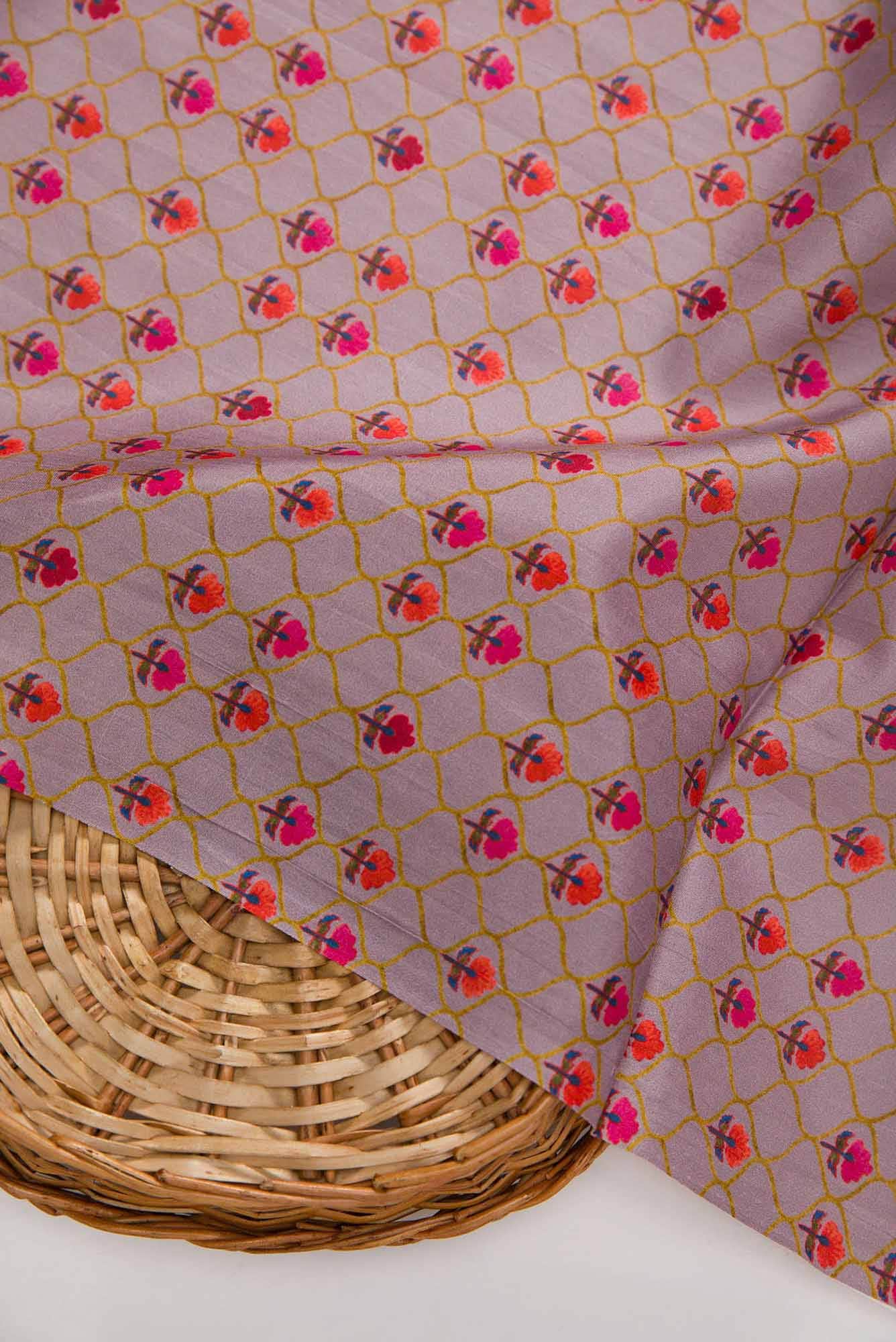 Brown Printed Silk Dress Material