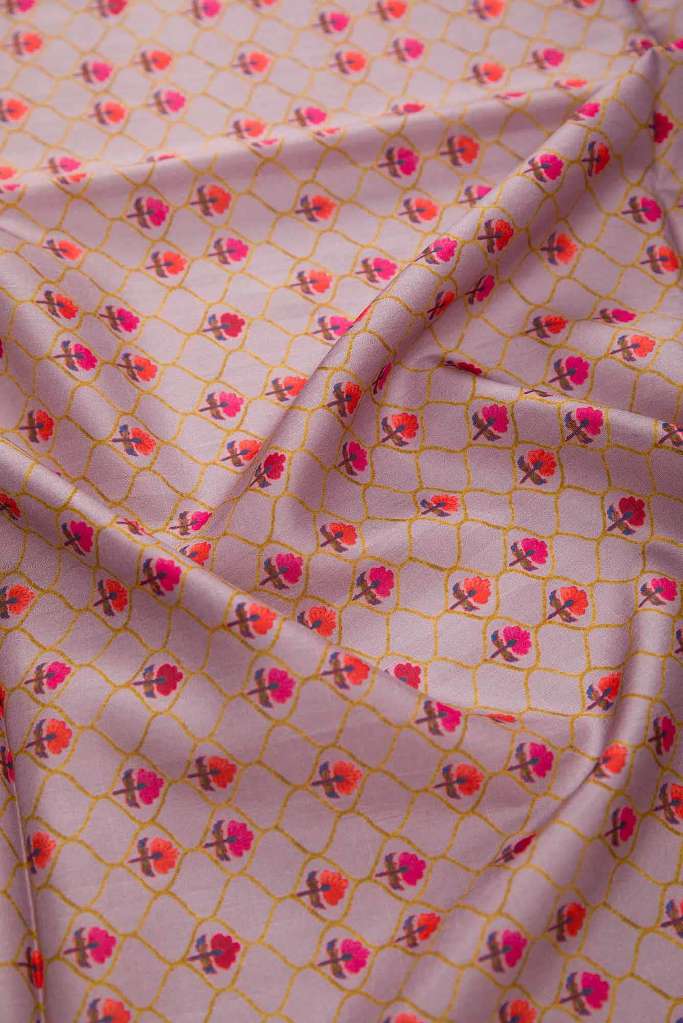 Brown Printed Silk Dress Material